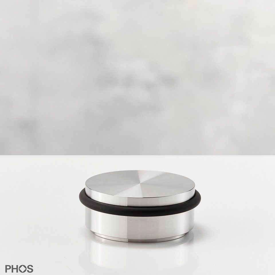 PHOS Design Türstopper aus massivem Edelstahl und Viton® Gummi-Puffer, Boden-Türstopper (TSB70-30)