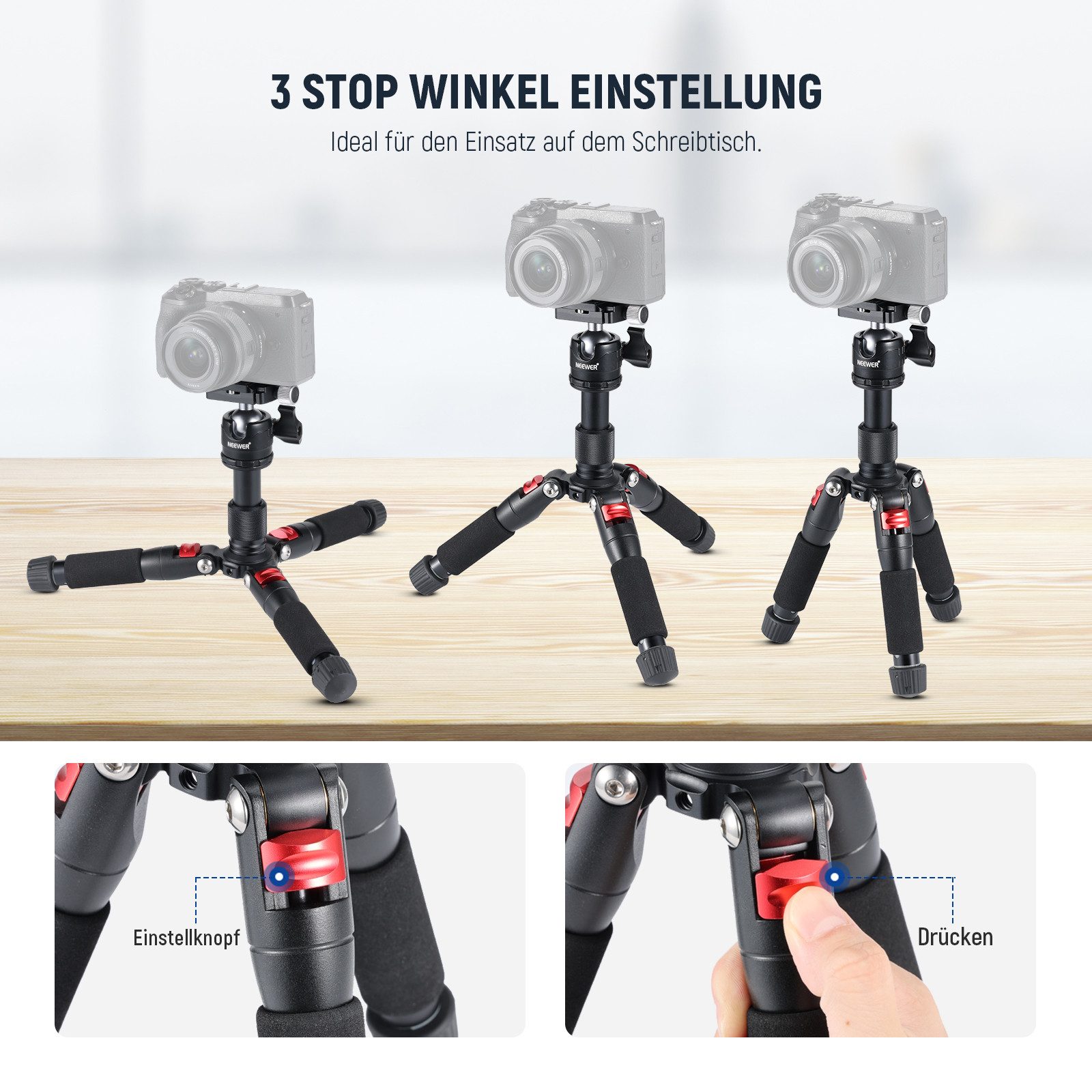 Neewer TP-AAM521 50cm Mini Tischstativ mit 360° Kugelkopf für DSLR Kameras Dreibeinstativ (Desktop Reisestativ mit 1/4" Arca Type QR Plate max Belastung 5kg) – Bild 5 von 5