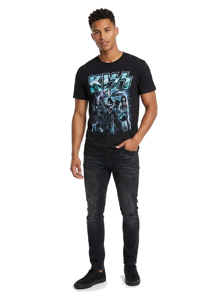 Kiss Print-Shirt KISS T-Shirt Blue Lightning – Offizielles Rock Merch – Schwarz & Blau Kiss Lightning T-Shirt Festival Concert