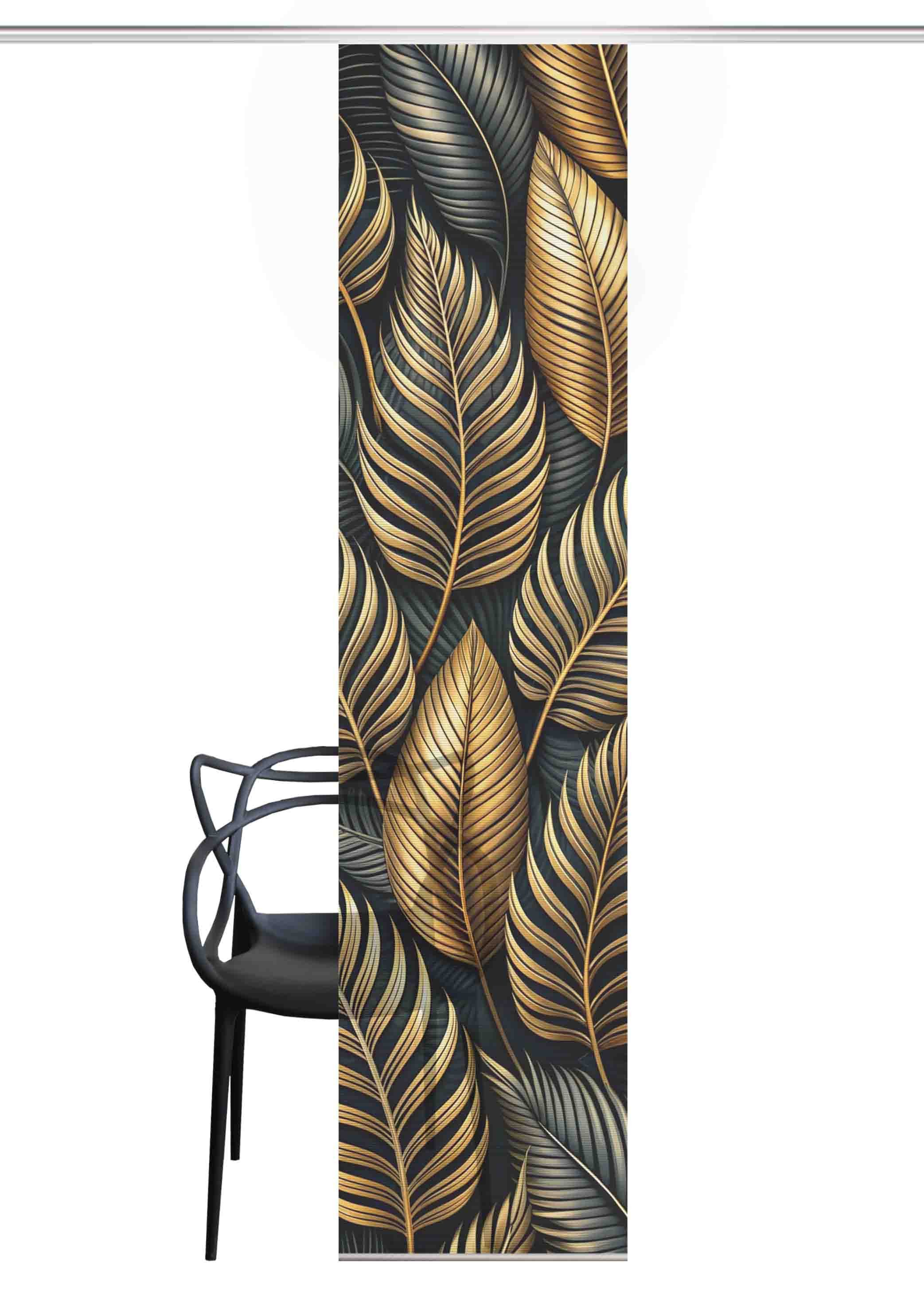 HOME WOHNIDEEN Schiebegardine HIG Schiebegardine ZEDRIC, recycelt, Palmenmotiv Bambusoptik 245x60 (1 St), Paneelwagen, halbtransparent, Polyester (recycelt) Polyester