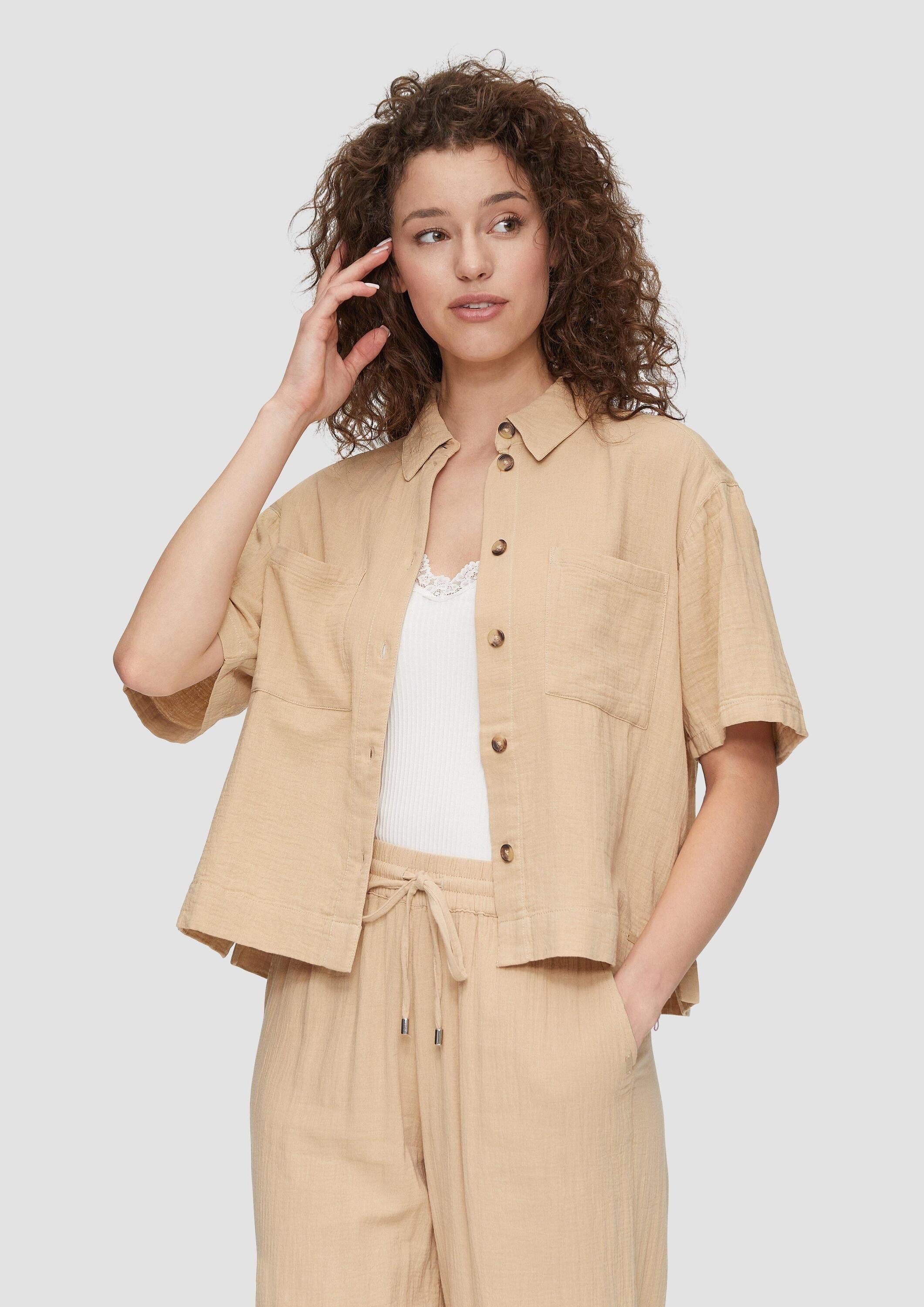 QS Kurzarmbluse Bluse Oversized-Hemdbluse aus Musselin günstig online kaufen