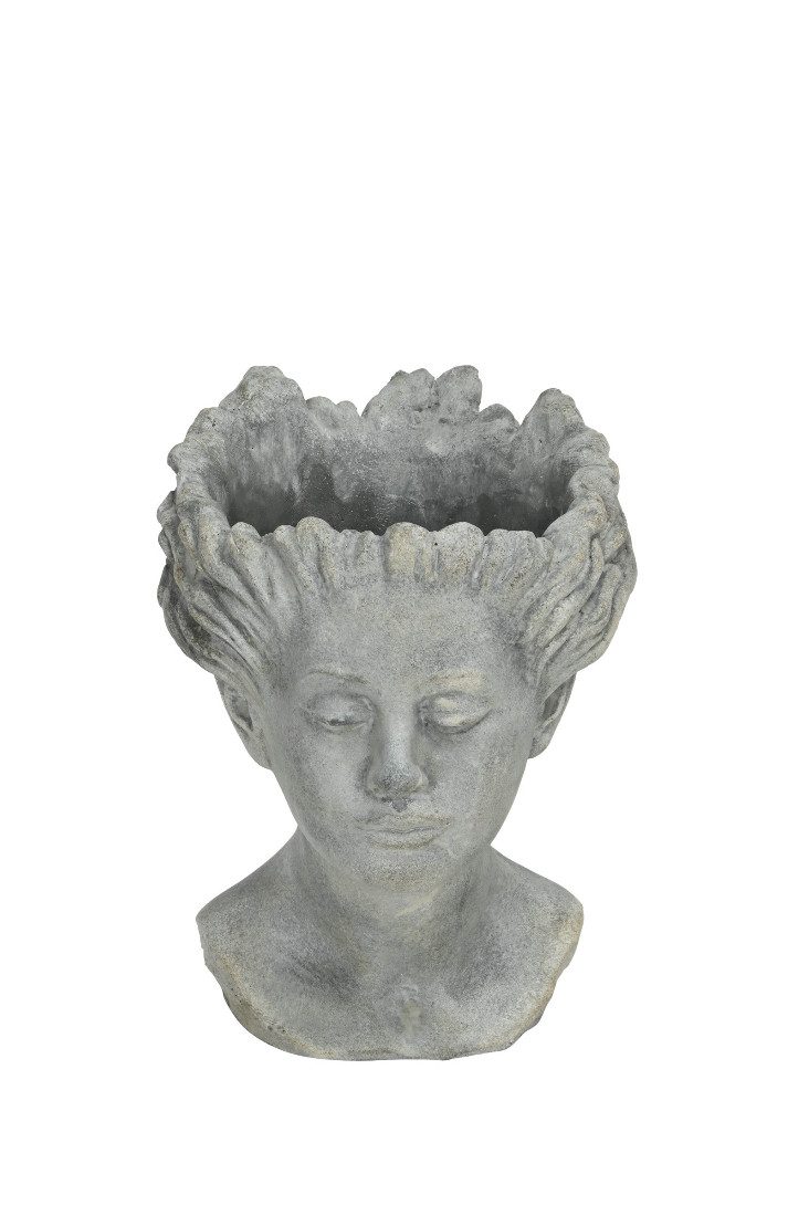 finehomegarden Blumentopf Pflanzkopf Büste Ø17,5x23cm H22cm Figur zum Bepflanzen Frauenkopf (1 St), Pflanzgefäß Zement grau gewischt Pflanztopf / Paket