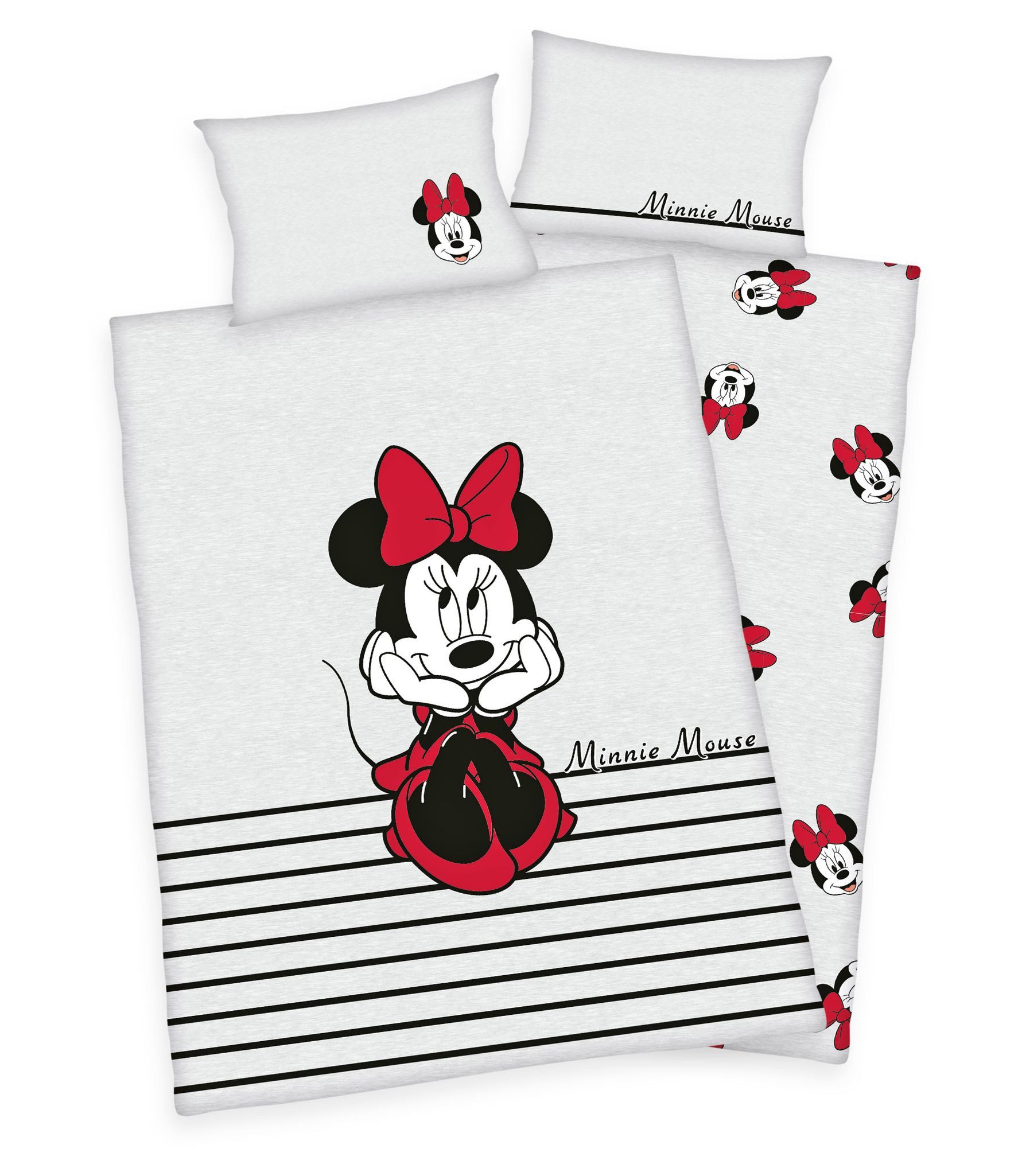 Herding Babybettwäsche 100x135cm Disney Minnie Mouse Grau Schwarz Rot, Renforcé, 2 teilig, süßes Design mit Reißverschluss am Bettbezug – Bild 3 von 5