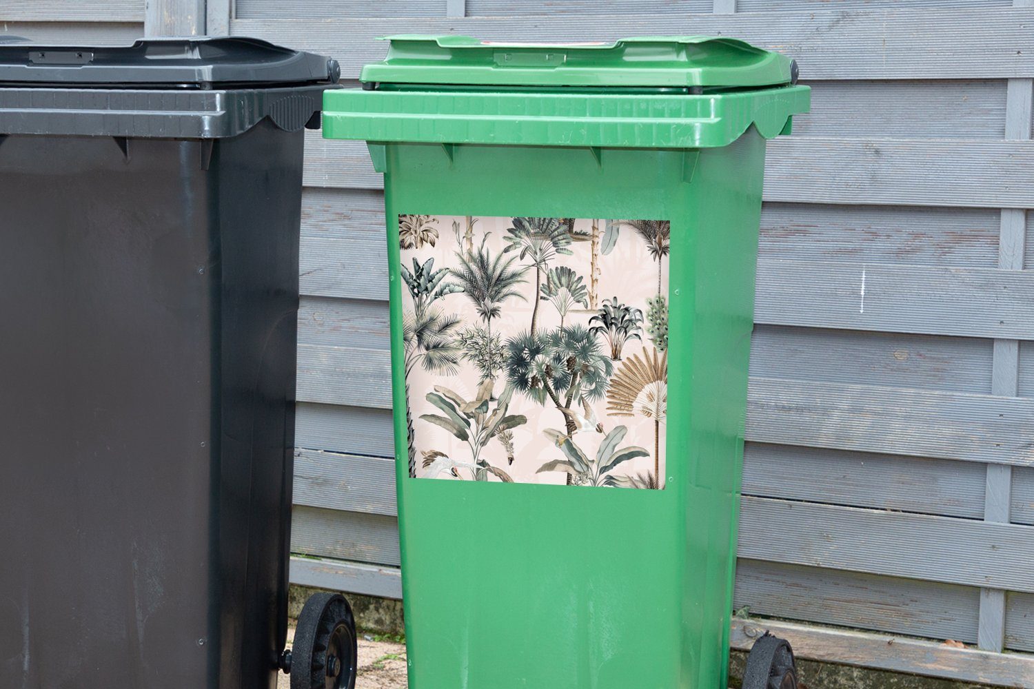 MuchoWow Wandsticker Blätter - Mülltonne, St), Dschungel Tropisch Sticker, Mülleimer-aufkleber, Container, (1 - - Abfalbehälter Monstera