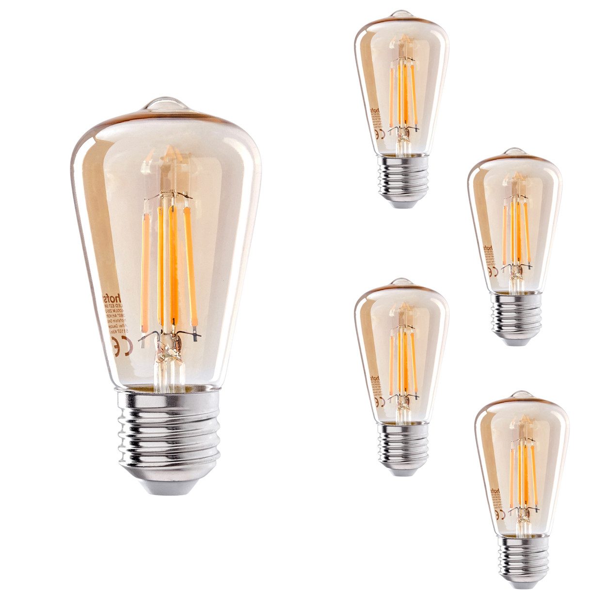 hofstein LED-Leuchtmittel 5er Set Glühbirne Extra Warmweiß 5 Watt 400 Lumen, E27, 2200 Kelvin, Filament