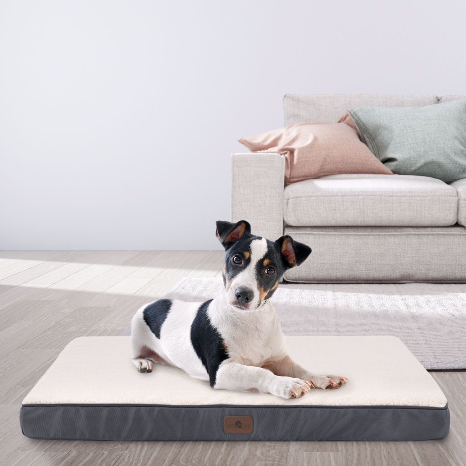 Juskys Tierbett Milow, Sherpa Fleece, Polyester, Orthopädisches Hundekissen mit waschbarem Bezug