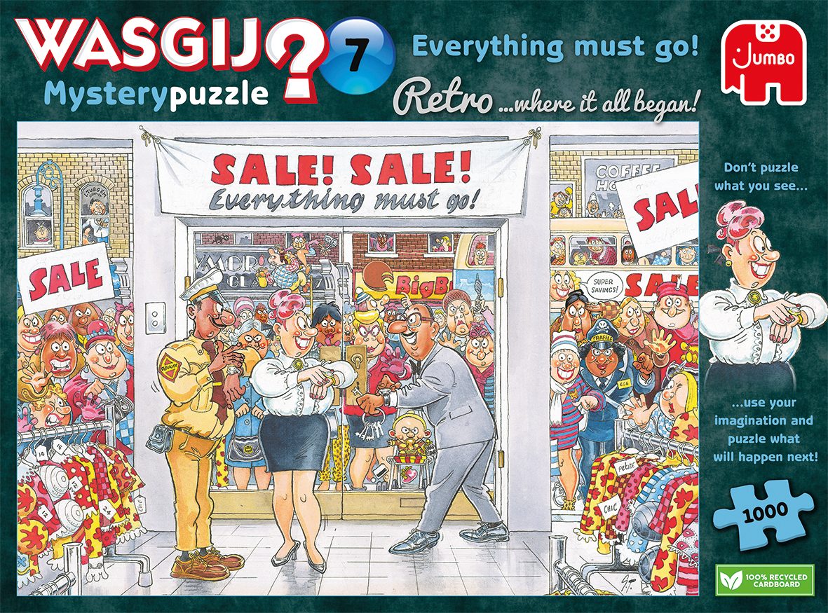 Jumbo Spiele Puzzle Wasgij Mystery Retro 7 alles muss raus! 1000 Teile Puzzle, 1000 Puzzleteile, Made in Europe