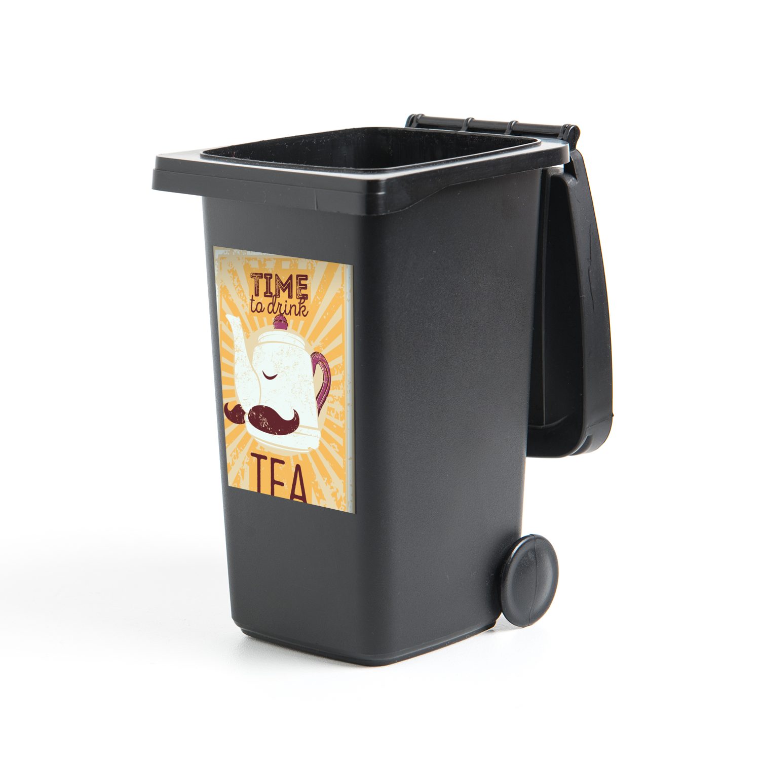 MuchoWow Wandsticker Illustration einer Teekanne auf gelbem Hintergrund (1 St), Mülleimer-aufkleber, Mülltonne, Sticker, Container, Abfalbehälter
