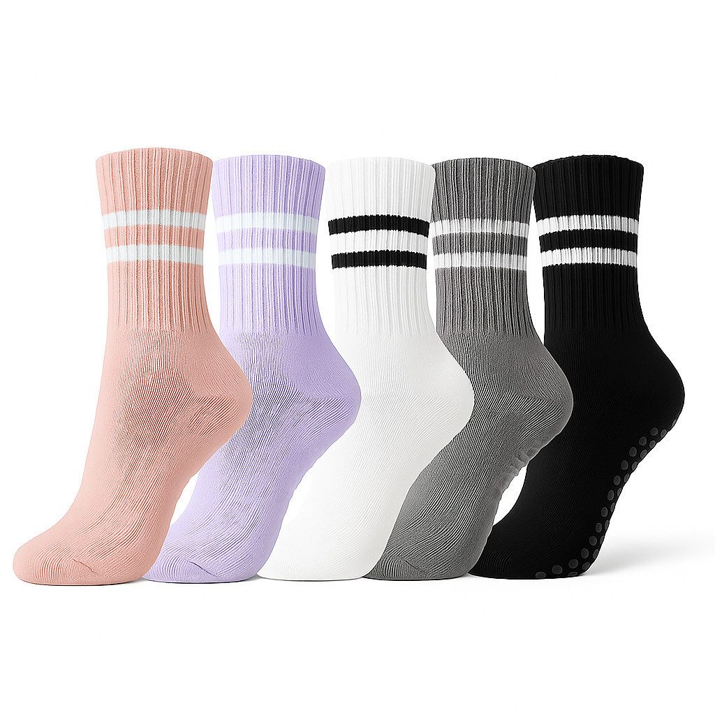 ZUKUNFTSENKEL Sportsocken Yoga Pilates Socken Damen Anti-Rutsch (Spar Set, 5er Pack) Rutschfest, Weich, Elastisch Ideal für Fitness, Yoga & Pilates