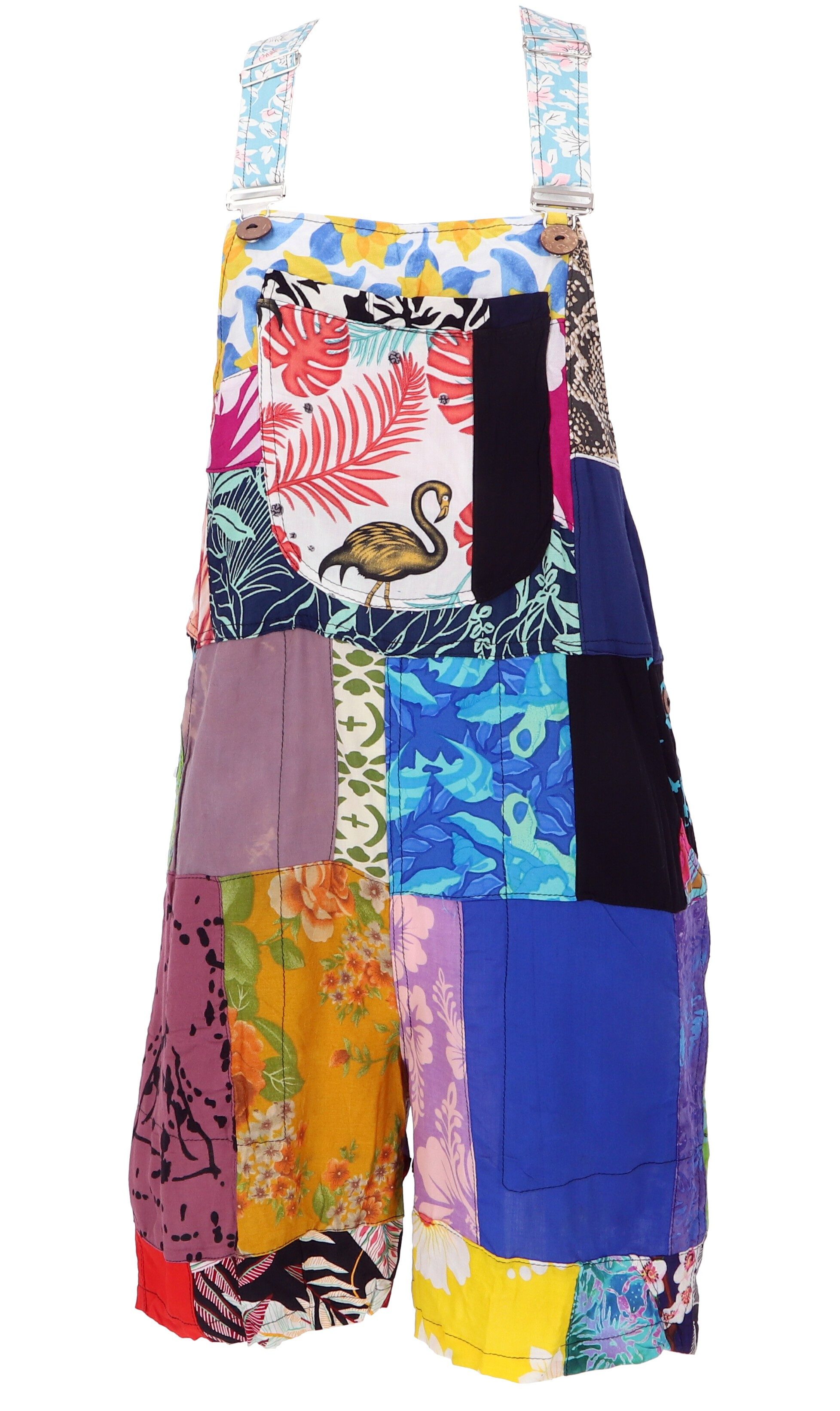 Guru-Shop Hose & Shorts Goa Shorts, kurze Patchwork Latzhose, upcycling.. alternative Bekleidung