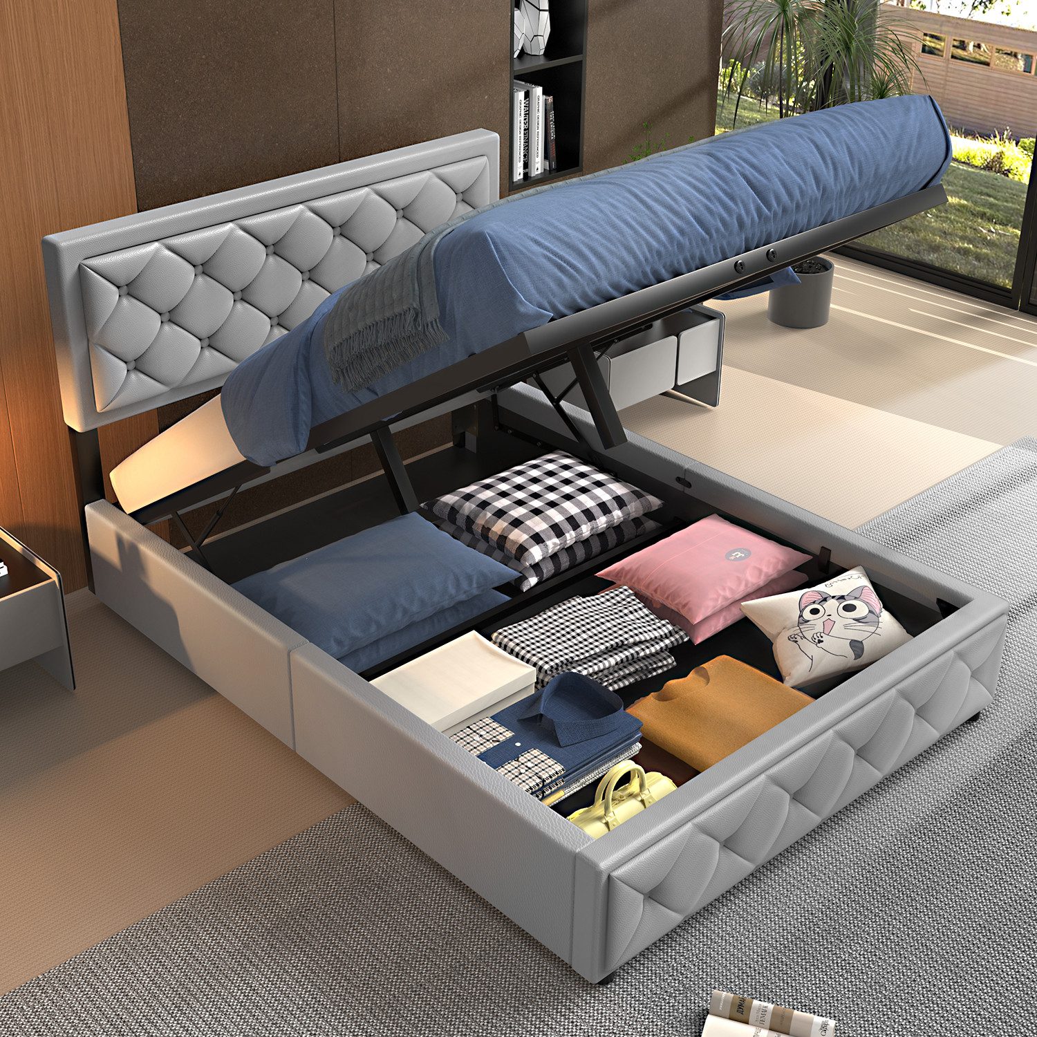 oyajia Polsterbett Doppelbett Hydraulisch Stauraumbett mit günstig online kaufen