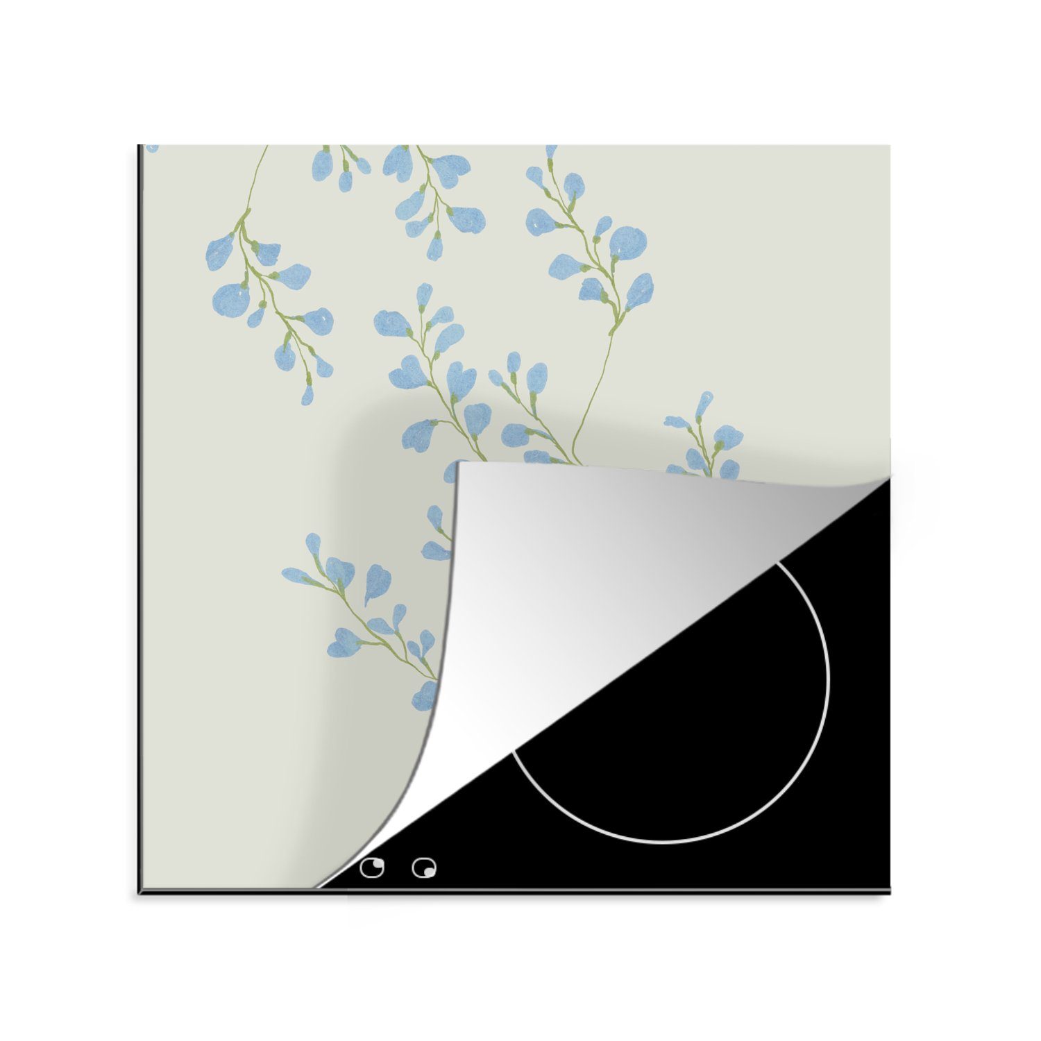 MuchoWow Herdblende-/Abdeckplatte Blumen - Blau - Pastell, Vinyl, (1 tlg), 78x78 cm, Ceranfeldabdeckung, Arbeitsplatte für küche
