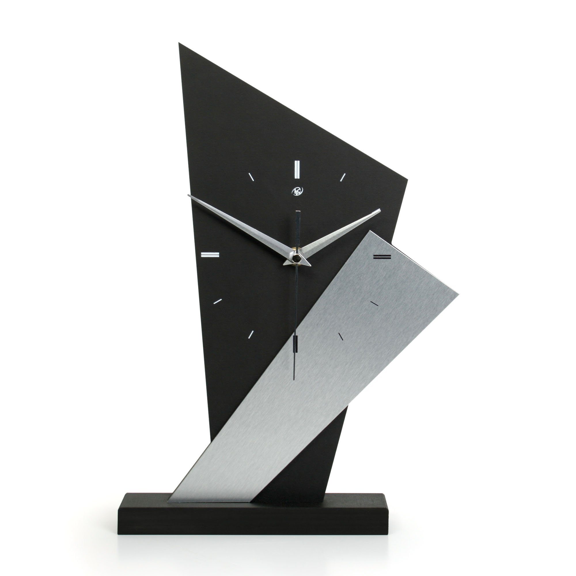 Kreative Feder Standuhr Designer-Standuhr „Square“ aus Holz, schwarze Tischuhr in modernem Metallic-Look ohne Ticken