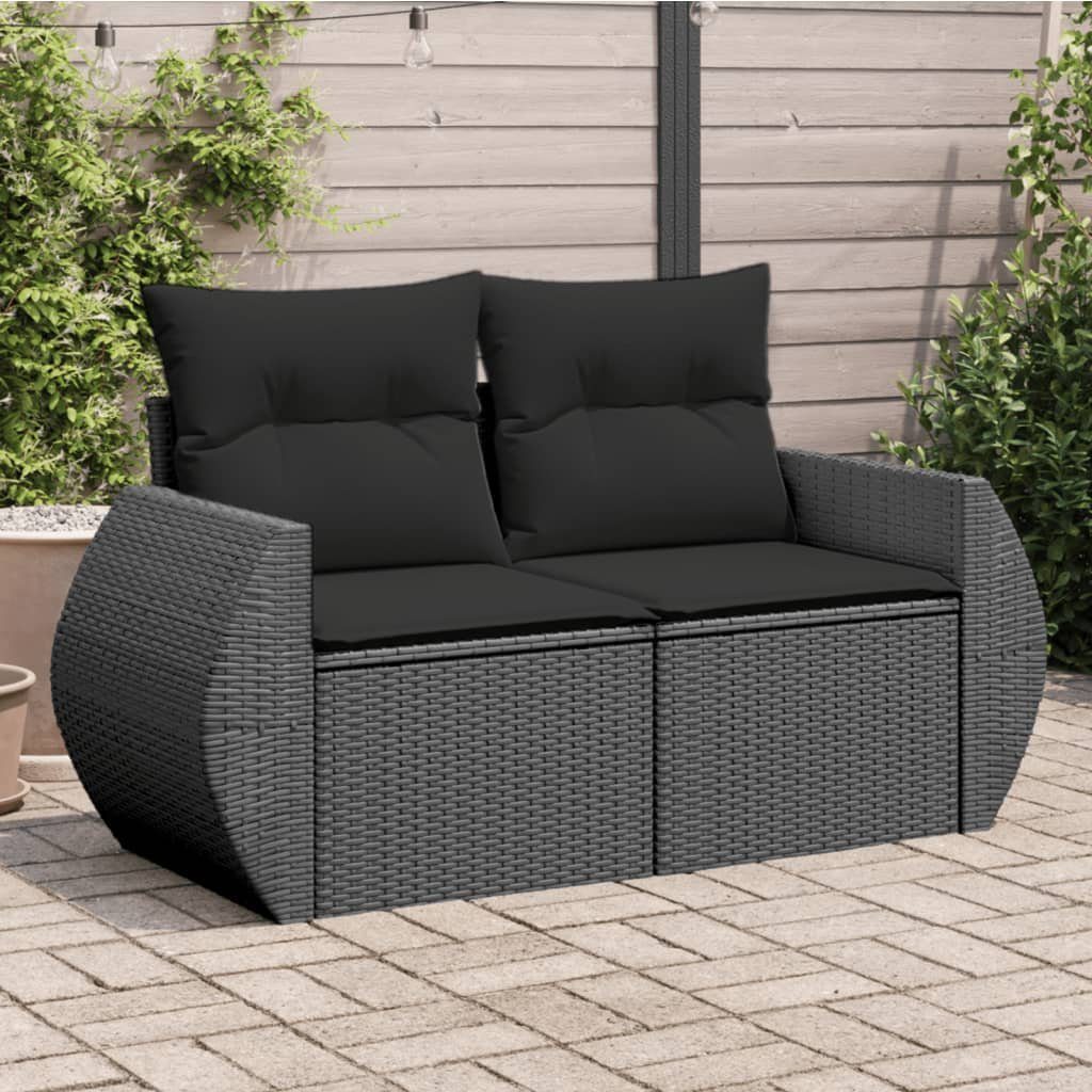 vidaXL Loungesofa Gartensofa mit Kissen 2-Sitzer Schwarz Poly Rattan, 1 Teile