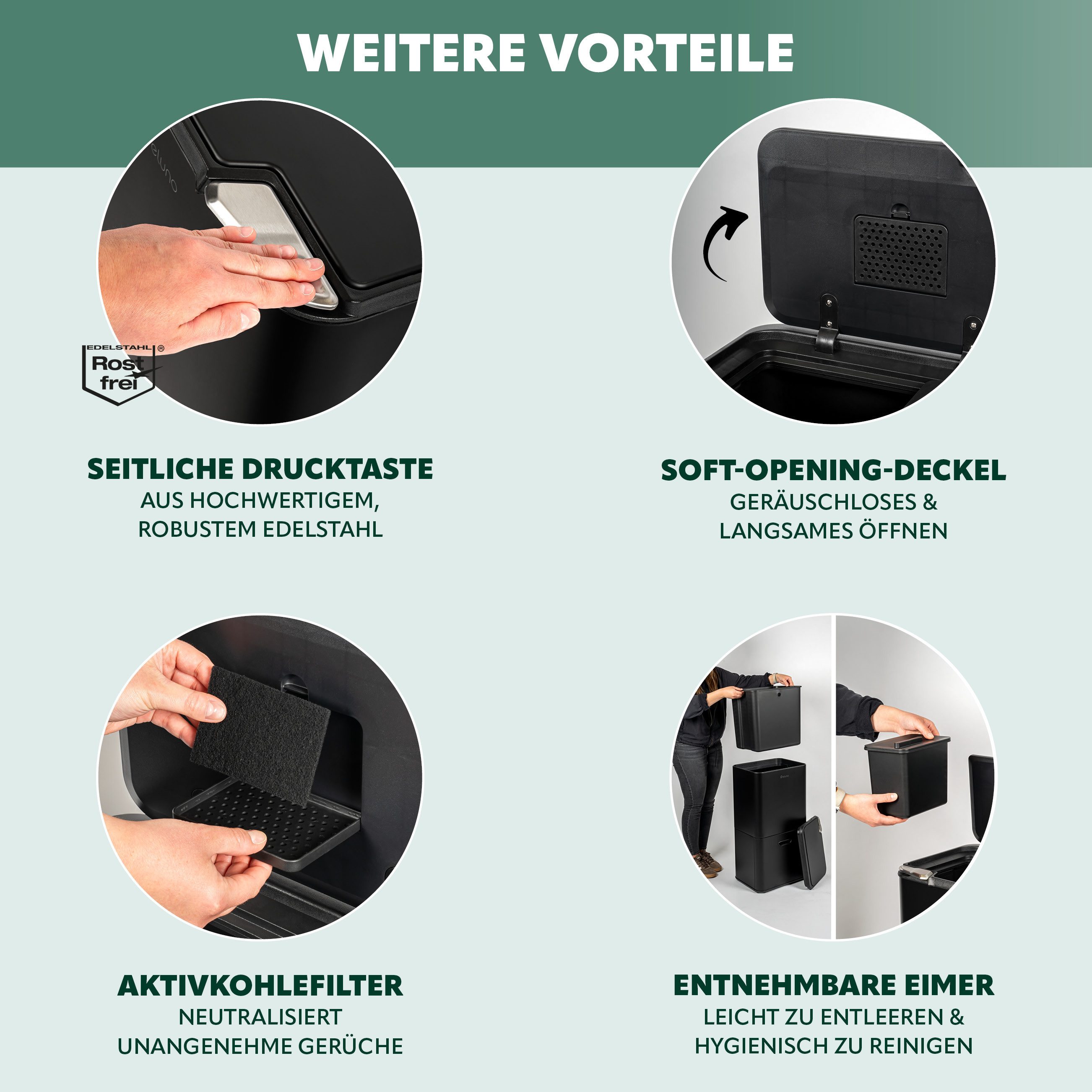 eluno Mülleimer 58 Liter Fassungsvermögen aus Metall – Bild 5 von 5