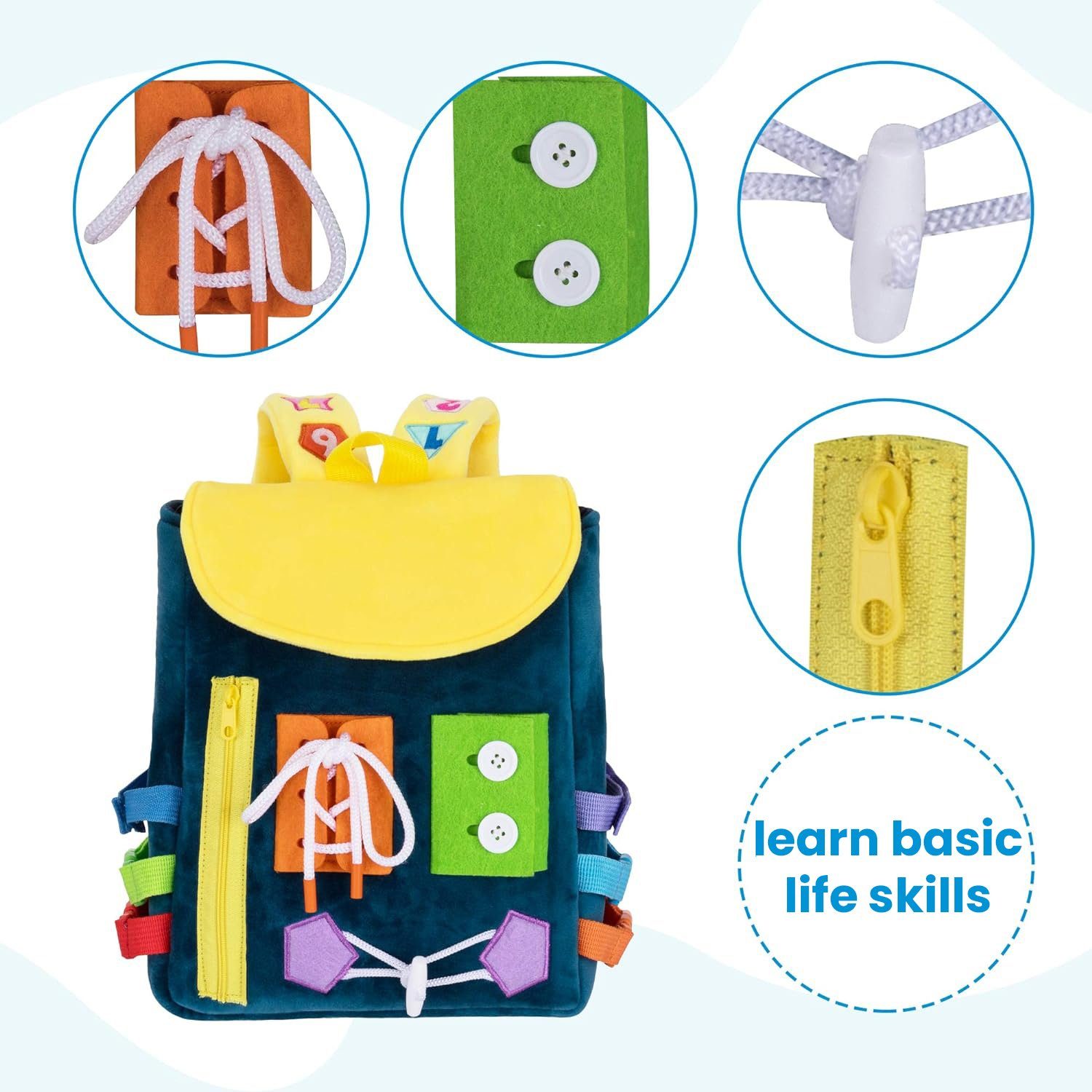 keystar Kinderrucksack Kleinkindrucksack mit Schnallen und Lernspielzeug zur (Förderung feinmotorischer Fähigkeiten und grundlegender Lebenskompetenzen -, Kinderfreundliches Plüsch Material, Nummern zählen lernen), ab Kleinkinder für 18 Monate - maschinenwaschbar, Reisespielzeug