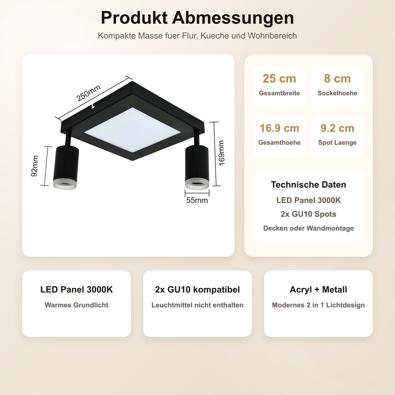 ZMH Deckenstrahler 2 Flammig Schwarz/Weiß 3000K Deckenspot Schlafzimmerlampe für Flur, Augenschutz, Einfache Installtion, LED fest integriert, ohne Leuchtmittel, Schwenkbar 350° GU10 20W (LED Chips) Deckenlampe