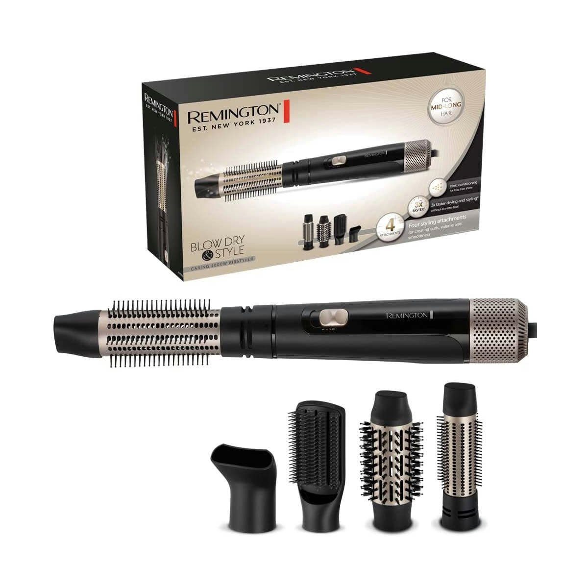 Remington Warmluftbürste Warmluftbürste AS7500 Blow Dry&Style 2 Heiz-&Gebläsestufen 4 Aufsätze, Airstyler/Rund-&Lockenbürste für kurze, mittellange & lange Haare