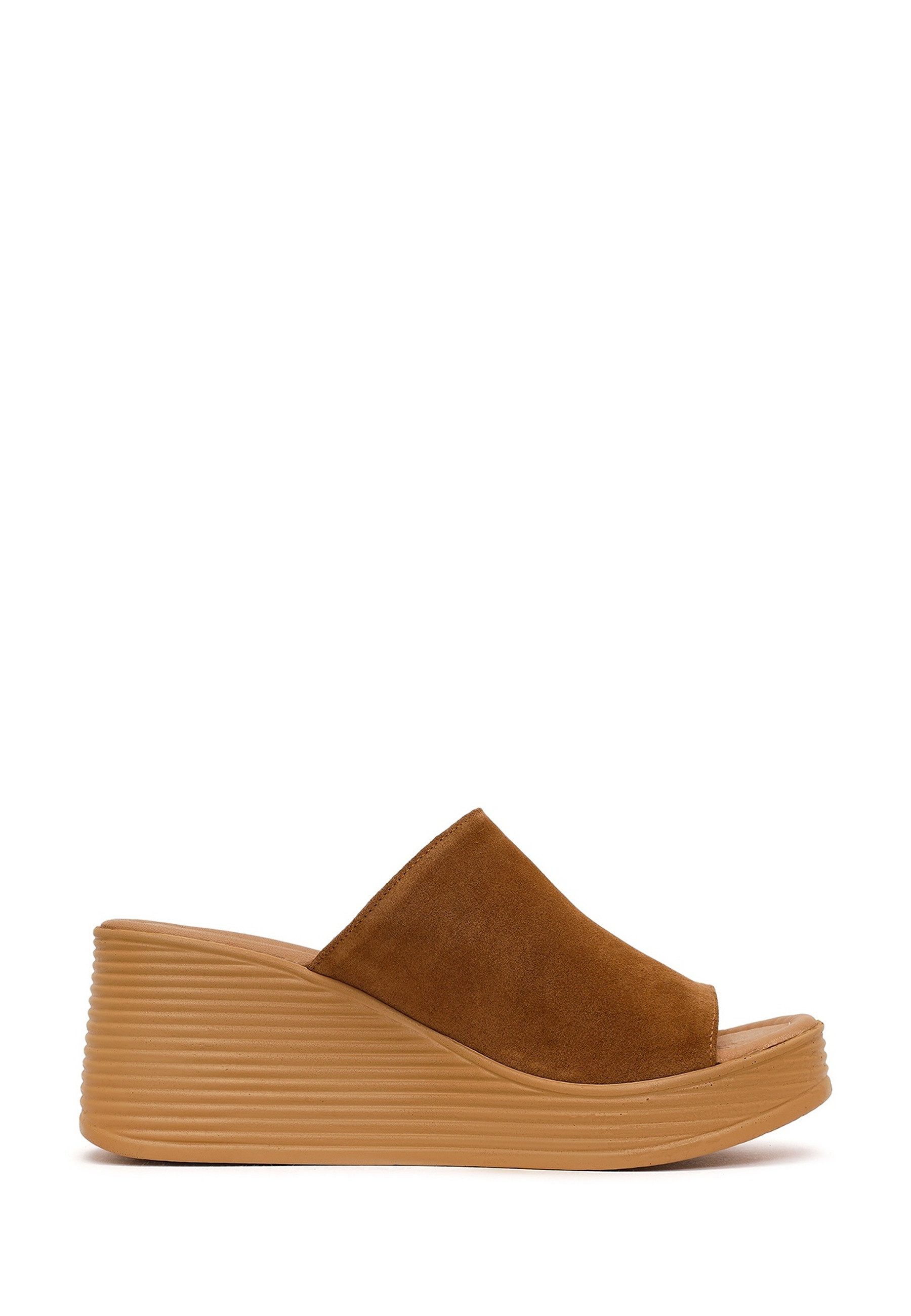 Derimod Keilabsatz-Pantoletten aus Veloursleder Mules Wildleder, Textilfutter, TPU-Sohle, Slip-On, Keilabsatz