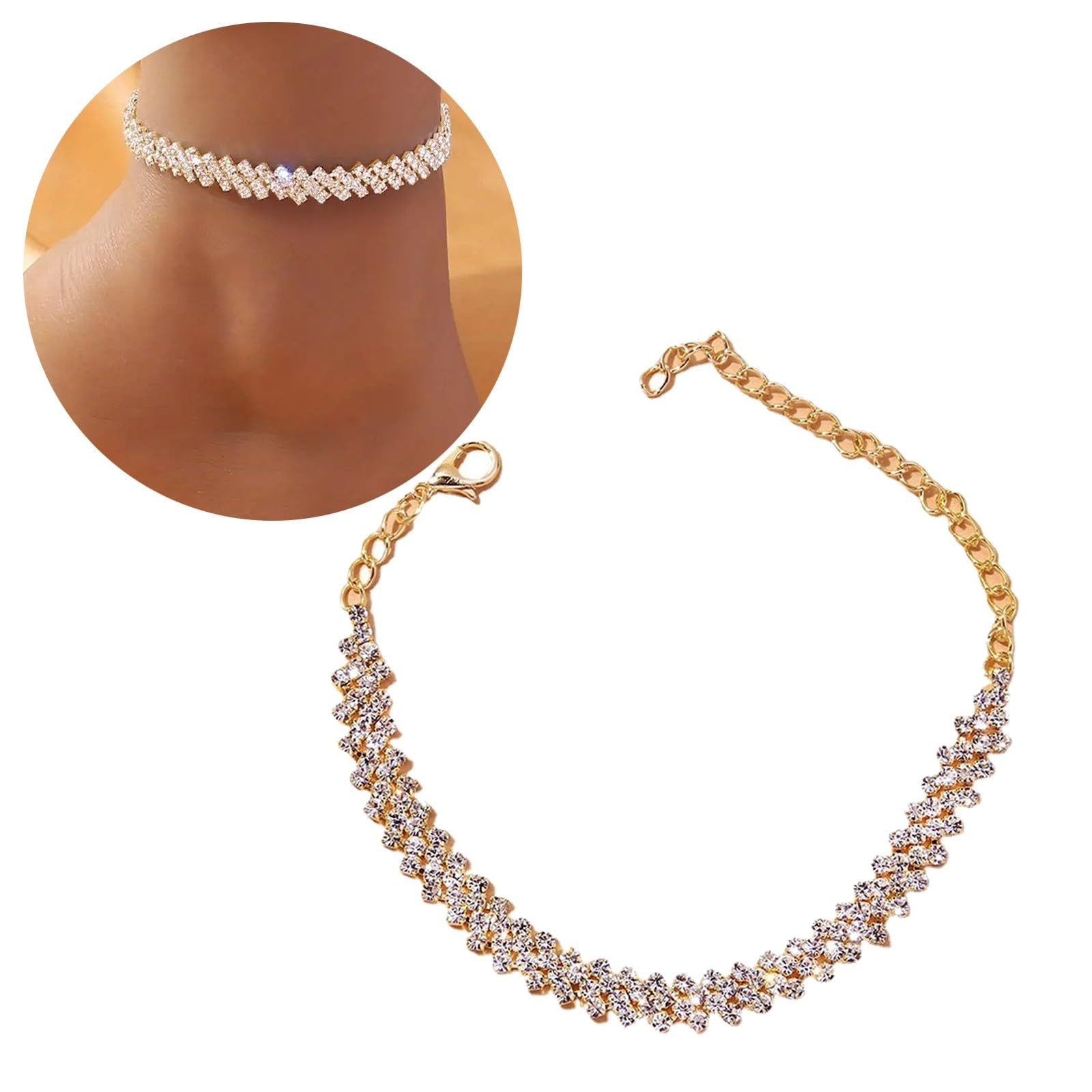 MOPUEA Fußkette Damen Strass Fußkettchen, Mädchen Kristall Fußkettchen (1-tlg)