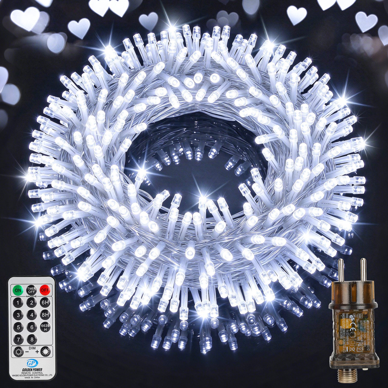 skelo LED-Lichterkette Lichterkette Außen Weihnachtsbaum Lichterkette Outdoor mit Timer, 100-flammig, Lichterkette innen mit Fernbedienung, 8 Modi mit Stecker Garten Balkon