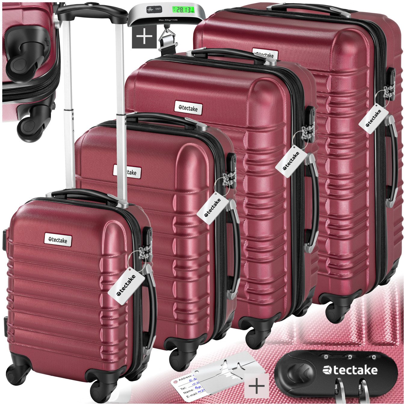 tectake Trolley Hartschalenkoffer-Set, 4 Rollen, 4-teilig aus robustem ABS- günstig online kaufen