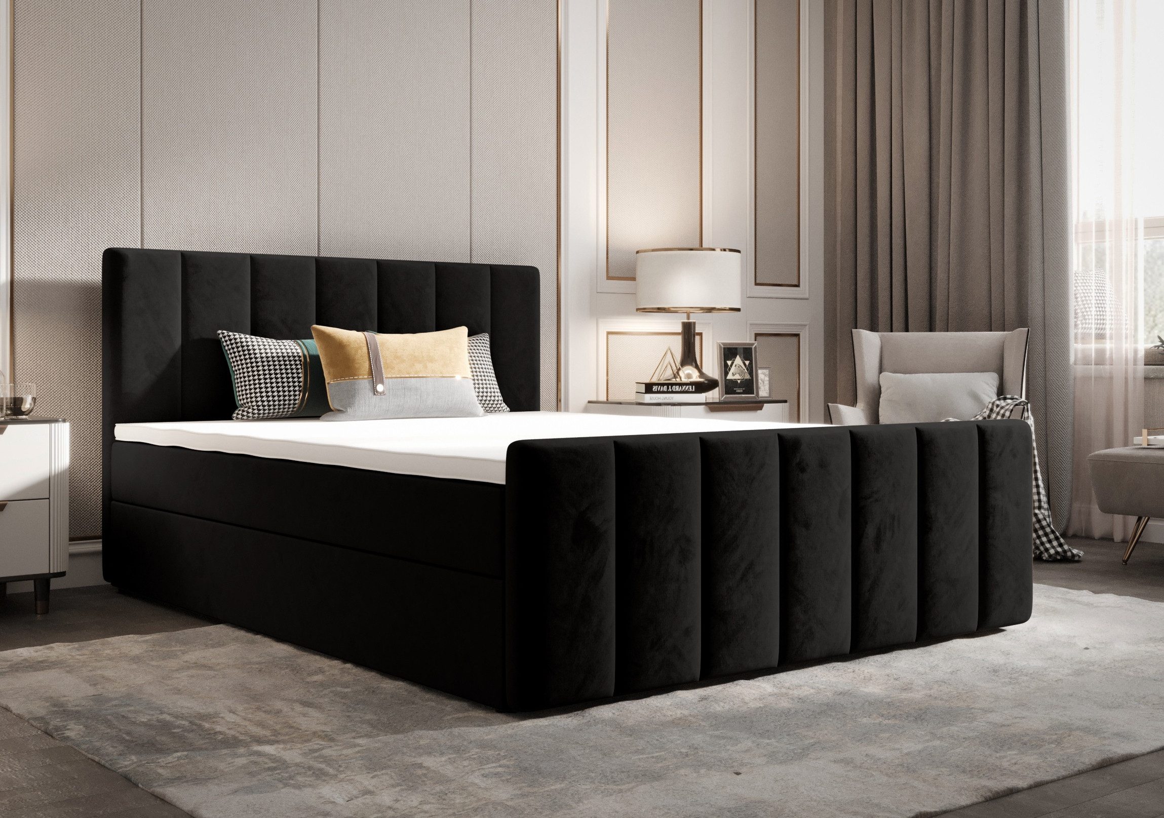 B&B Home Boxspringbett Boxbett Adelle (H3 Matratze Bonellfederung, Kopfteil, Bettkasten und Topper)