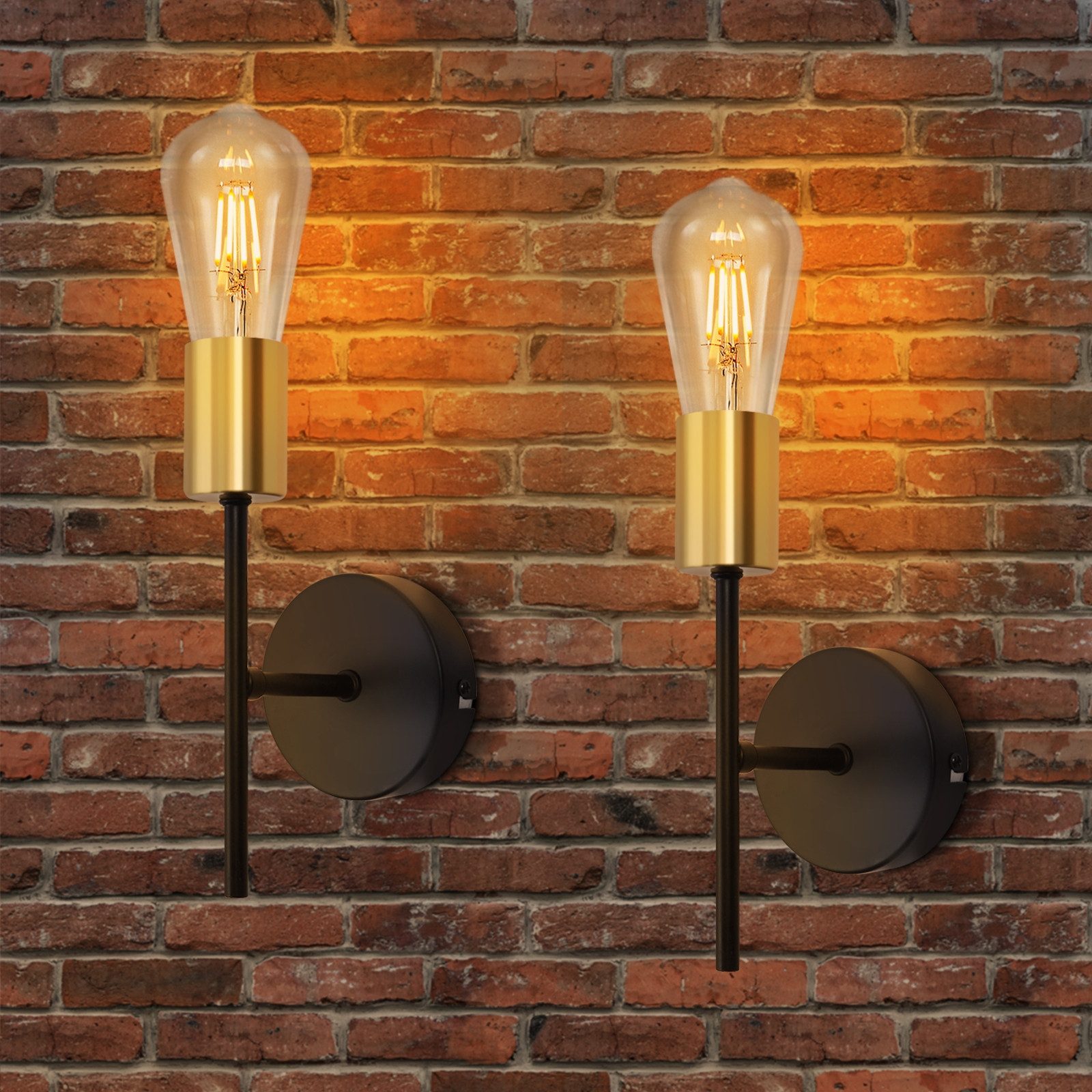 ZMH Wandleuchte Innen 2ER Schwarz-Gold E27 Industrial Flurlampe Retro für Treppenhaus, Einfache Installation, ohne Leuchtmittel, 1 Flammig Metall Flurlampe Küche Schlafzimmer