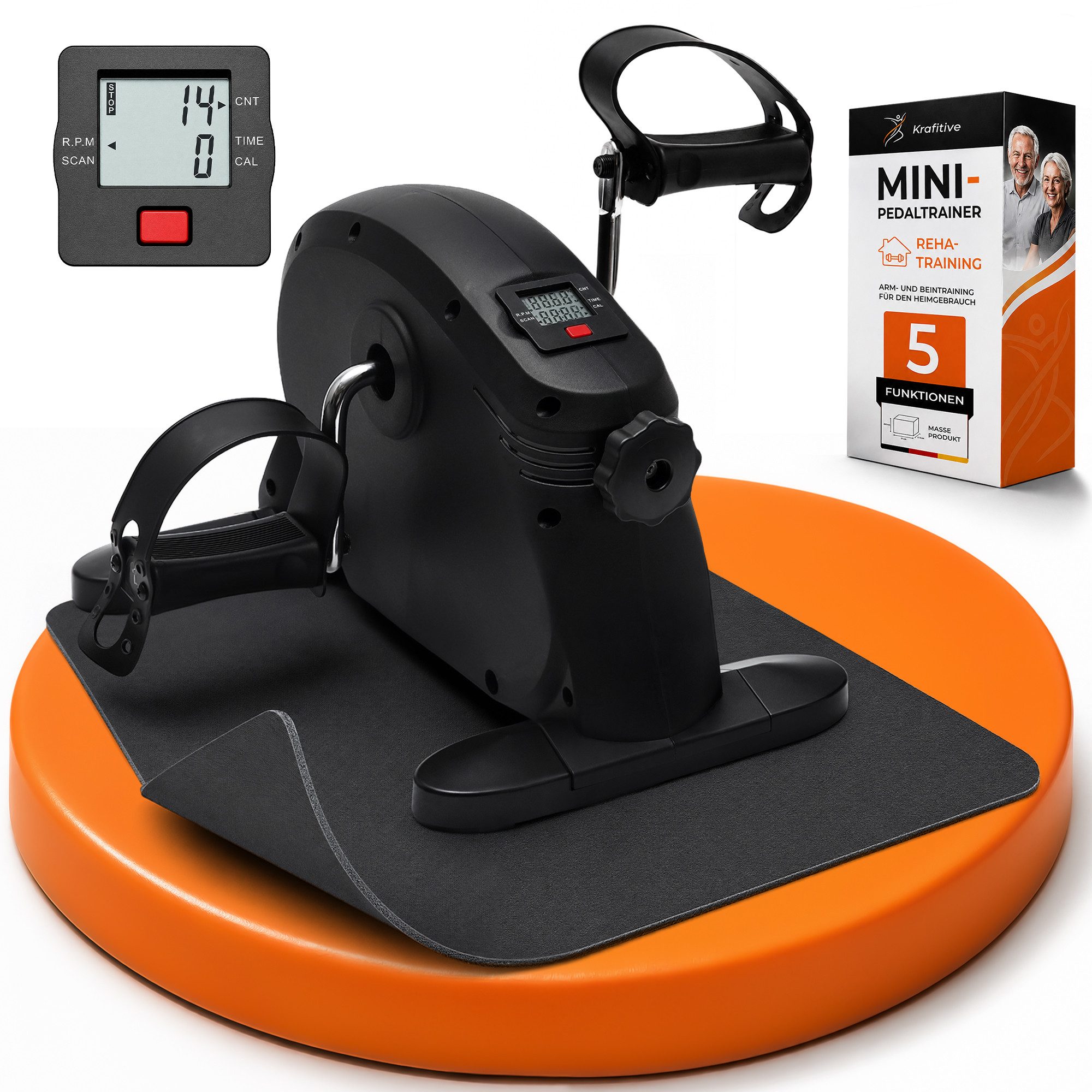 Krafitive Pedaltrainer für Senioren Mini Heimtrainer Fahrrad, Kompaktes Fitnessgerät Deskbike, Für Arme & Beine, gelenkschonend inkl. LCD-Display. 50kg