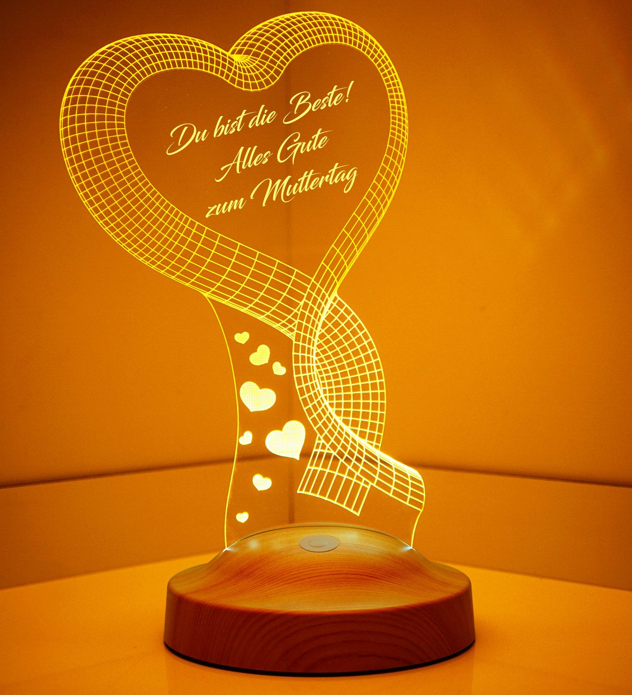 Geschenkelampe LED Nachttischlampe Ein Herz 3D Gravur mehrfarbiges Muttertagsgeschenk, Leuchte 7 Farben fest integriert, Geschenk für Muttertag, Mama, Frau, mutter