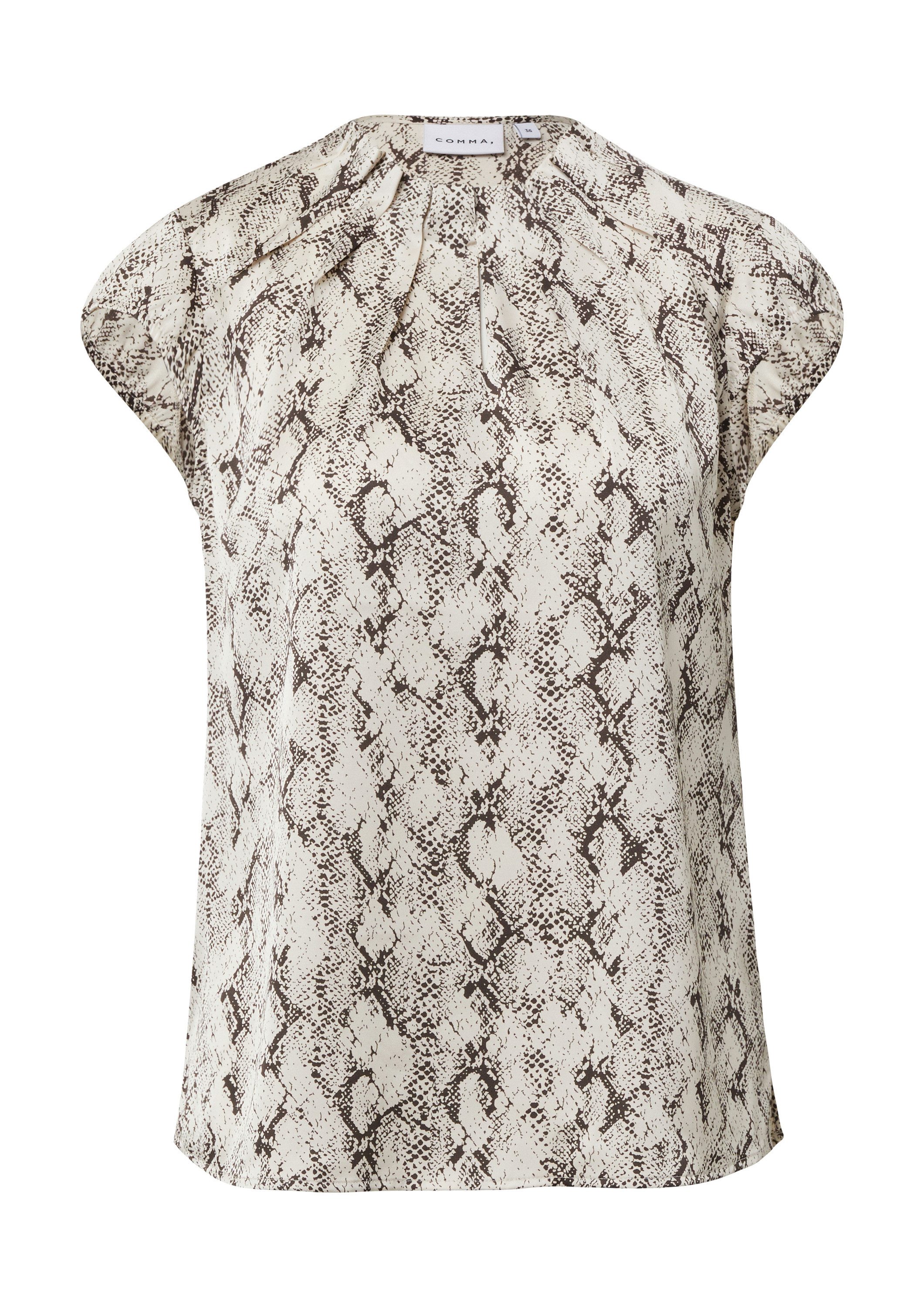 comma Kurzarmbluse Bluse Satinbluse mit Raffung und All-over-Print günstig online kaufen