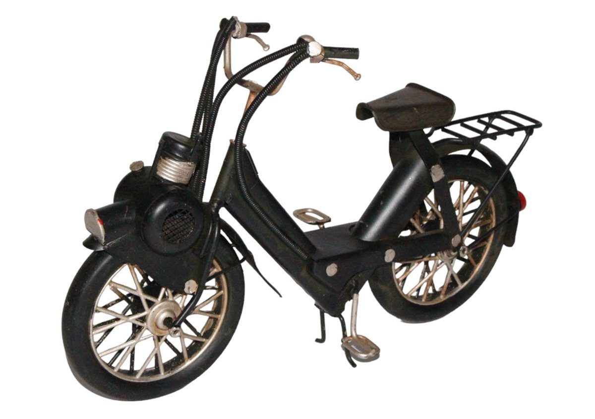 JS GartenDeko Modellmotorrad Blechmodell Mofa Oldtimer Solex Mofa-Fahrrad in schwarz L 25 cm