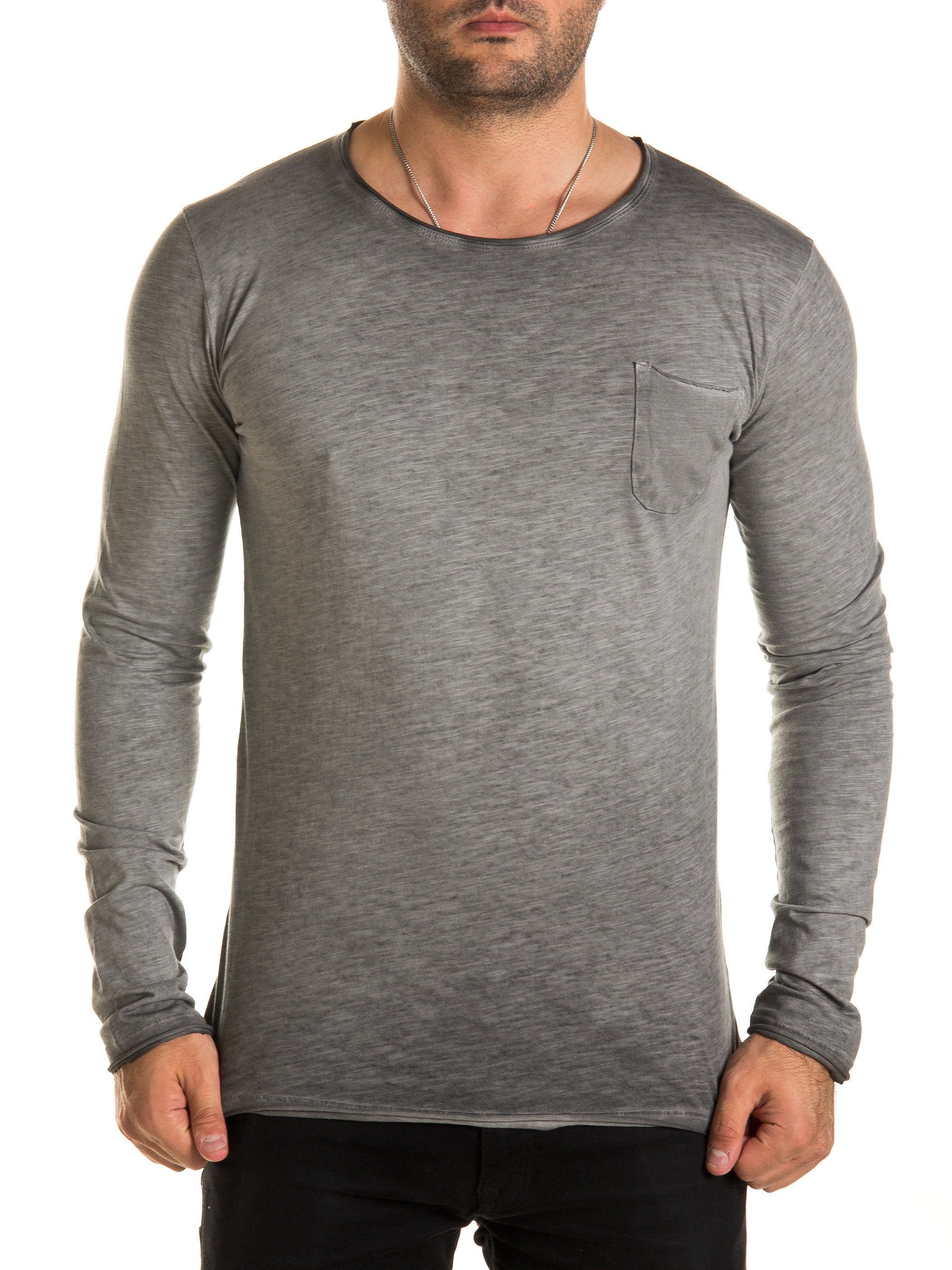 WOTEGA Langarmshirt WOTEGA - Crew Neck Longsleeve Zac (1-tlg) aus reiner Baumwolle Steeple gray (171500)