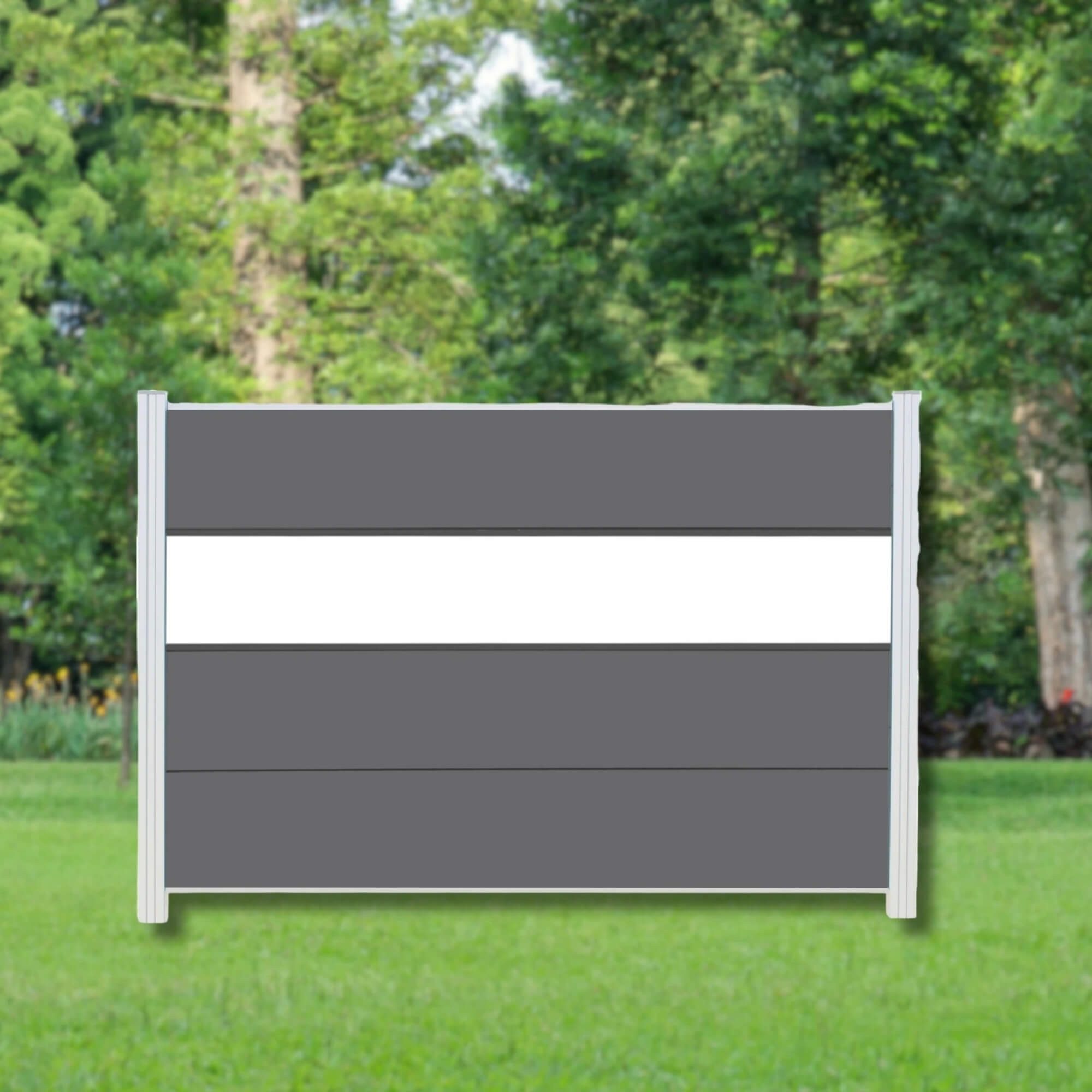 WPC Profi Zaun XL Komplettset Sichtschutzzaun Pfosten Anthrazit Dekor Glas 180x120cm, (Komplettset, mit Start- und Abschlussleisten, Pfosten und Zubehör)