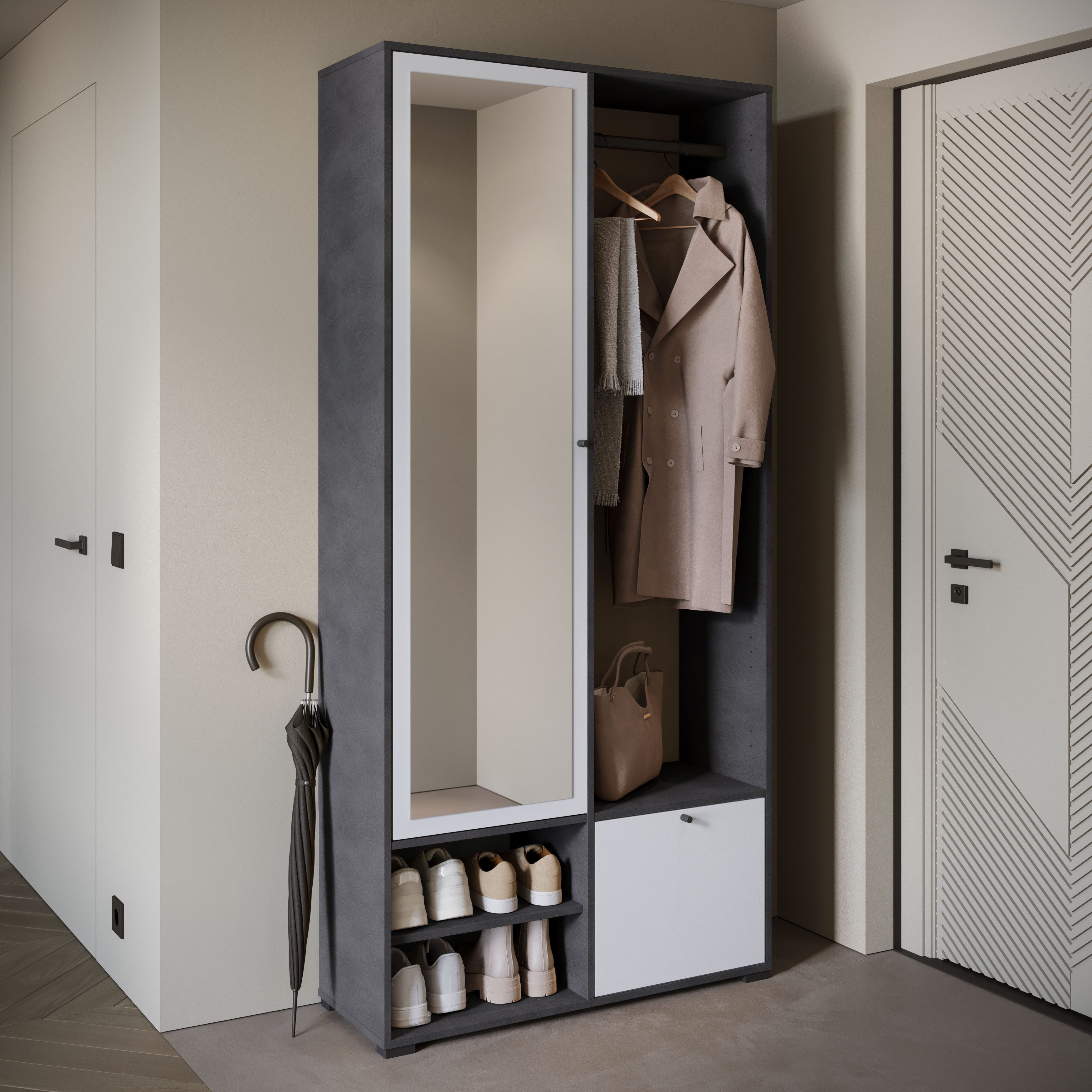 Home affaire Garderobenschrank DINO Kompaktgarderobe, Garderoben-Set DINO Mit Spiegel und Kleiderstange, 90 cm breit, Türanschlag wechselbar – Bild 4 von 5