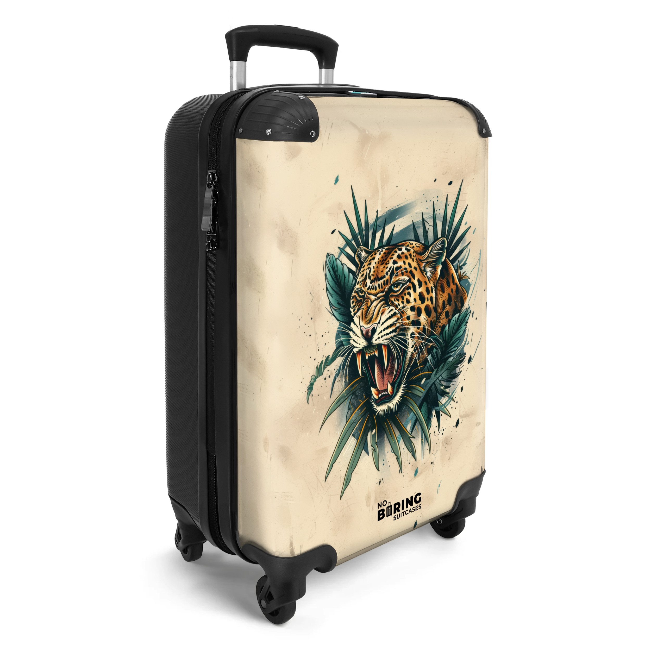 NoBoringSuitcases.com© Hartschalen-Trolley Beige mit Jaguar 55x35x20cm, günstig online kaufen