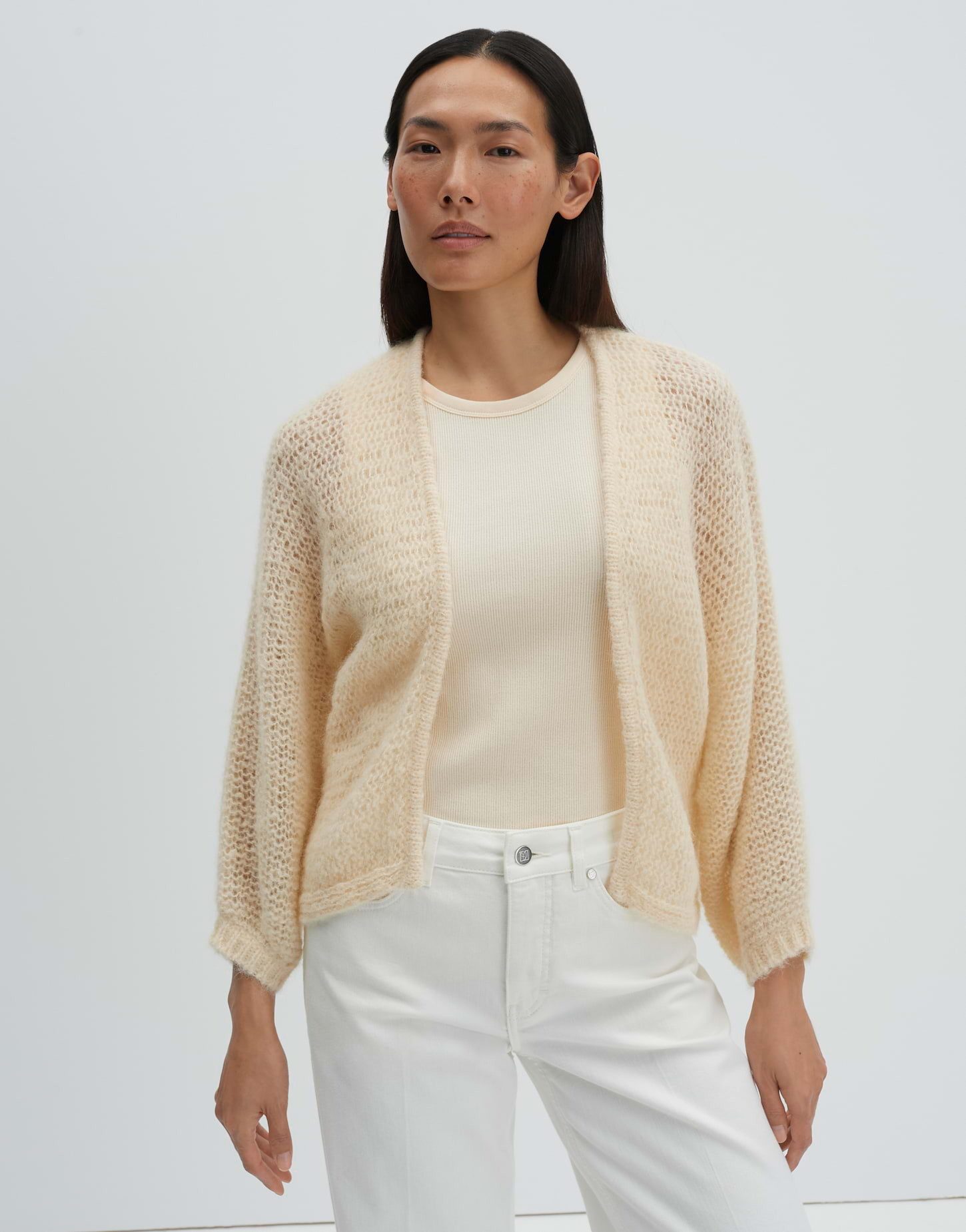 someday Cardigan Tulea Cardigan aus Alpaka Mix mit weichem Griff Weite Passform, offene Front und Lochstrickmuster