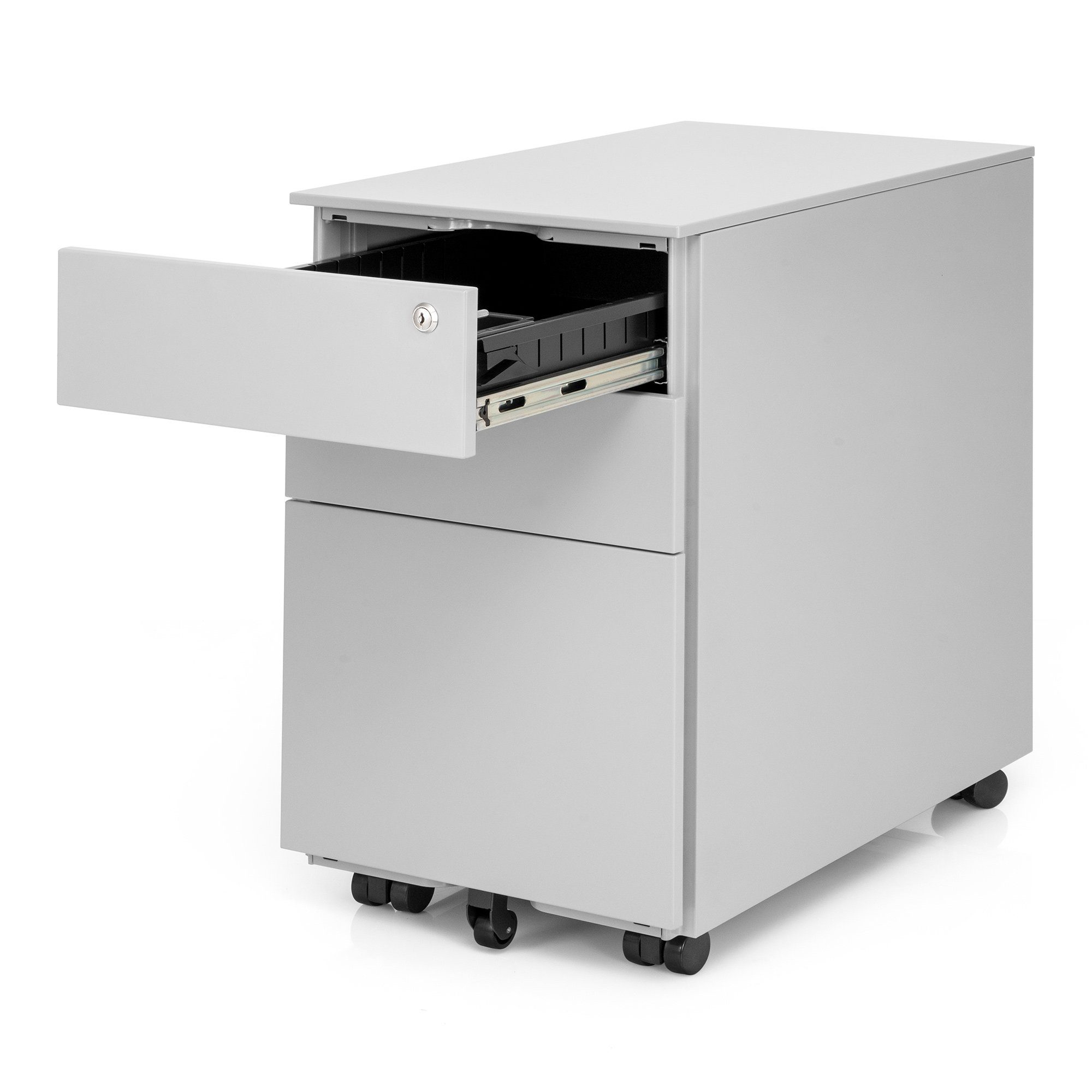 Ergotopia Rollcontainer Bürocontainer abschließbar besonders mit Stahl 3 robust Schubladen kaltgewalzten durch Schreibtischcontainer, Grau