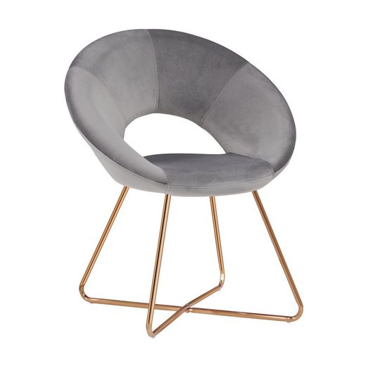 DUHOME Loungesessel, Esszimmerstuhl Wohnzimmerstuhl aus Samt, Polsterstuhl Sessel, Gold Metallbeine Grau