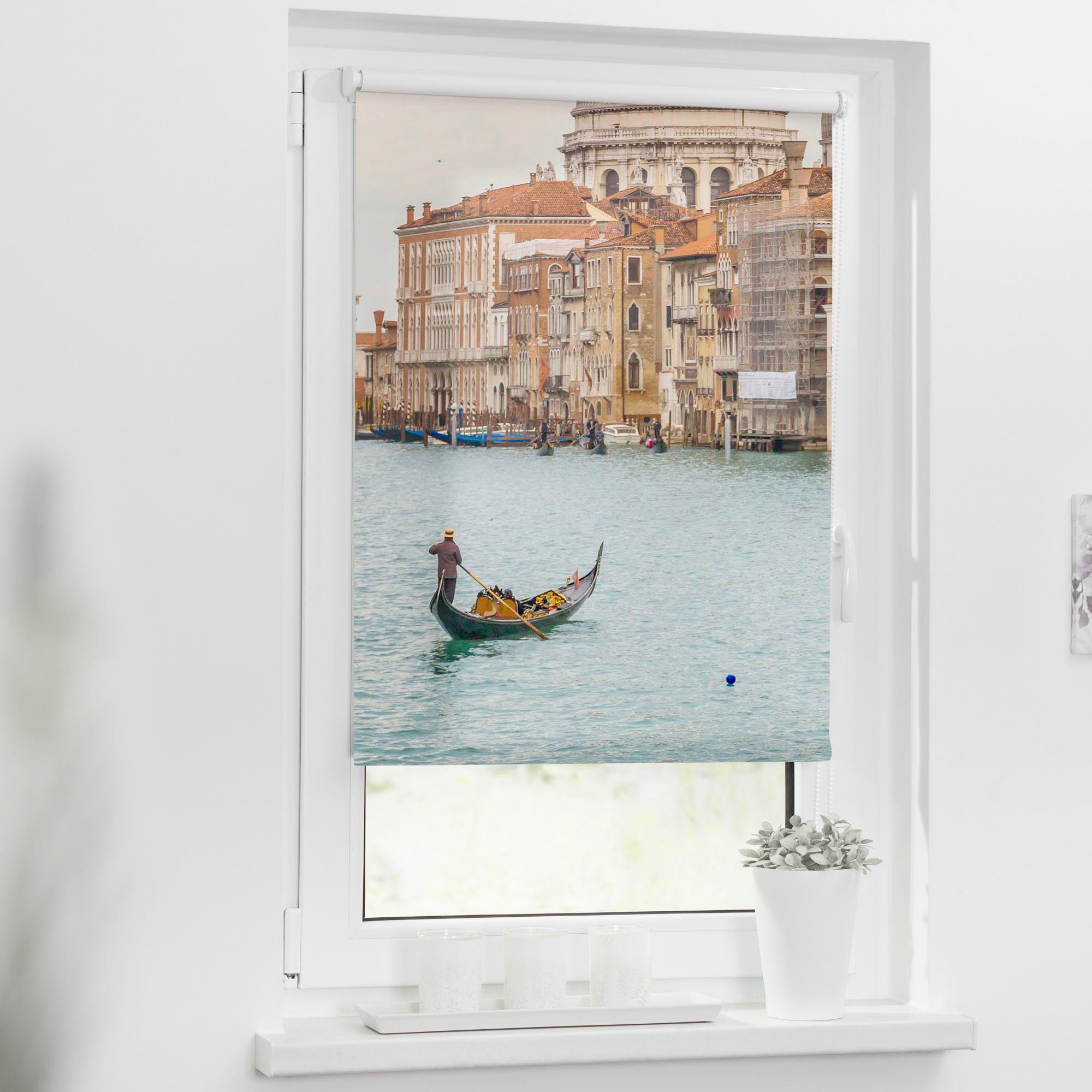 LICHTBLICK Motiv freihängend, Klemmfix Lichtschutz, Bohren, Seitenzugrollo Grande, Klemmfix, bedruckt Canal ORIGINAL, ohne Venedig