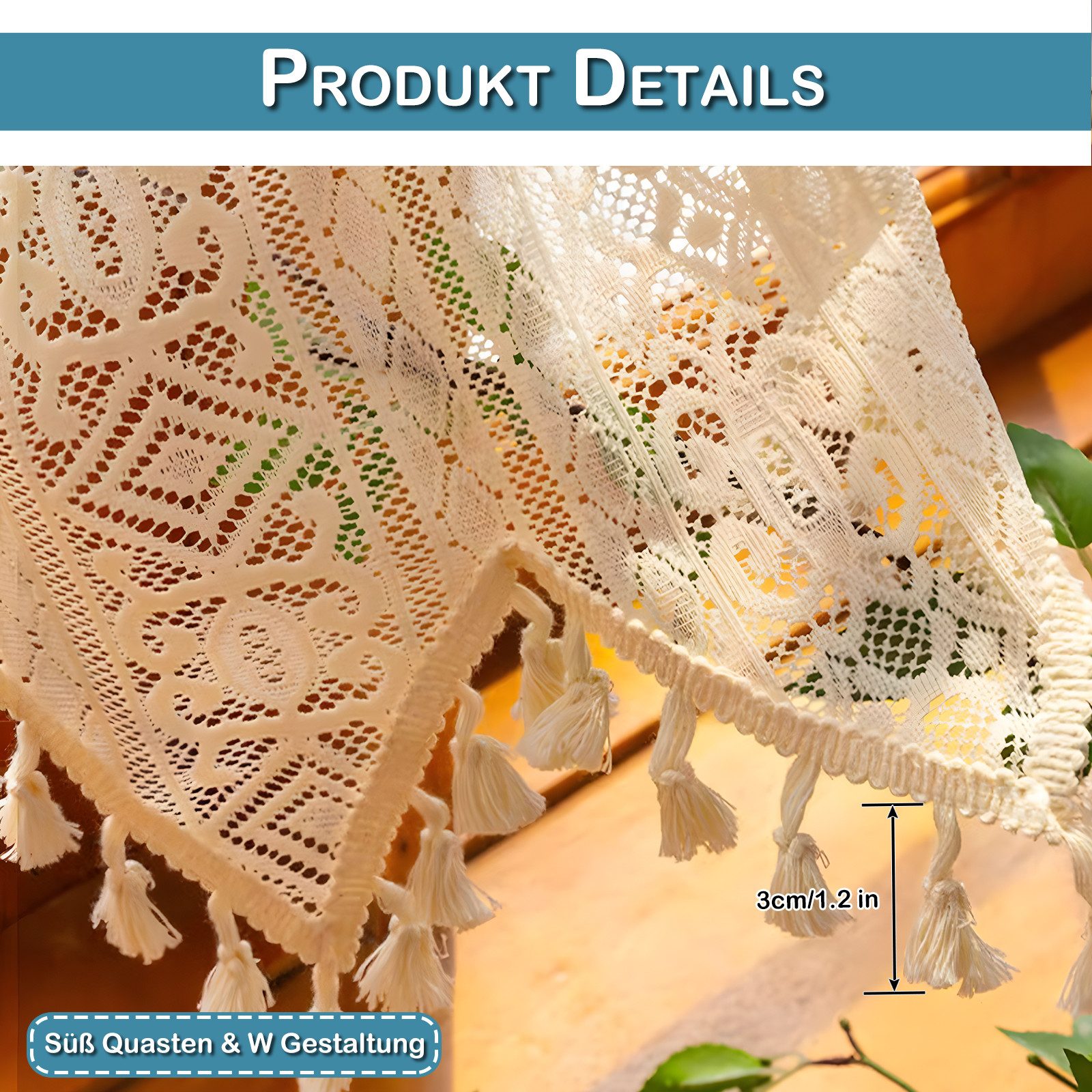 Sunicol Scheibengardine Vintage Quasten Boho gardinen kurz, Transparente Fe günstig online kaufen