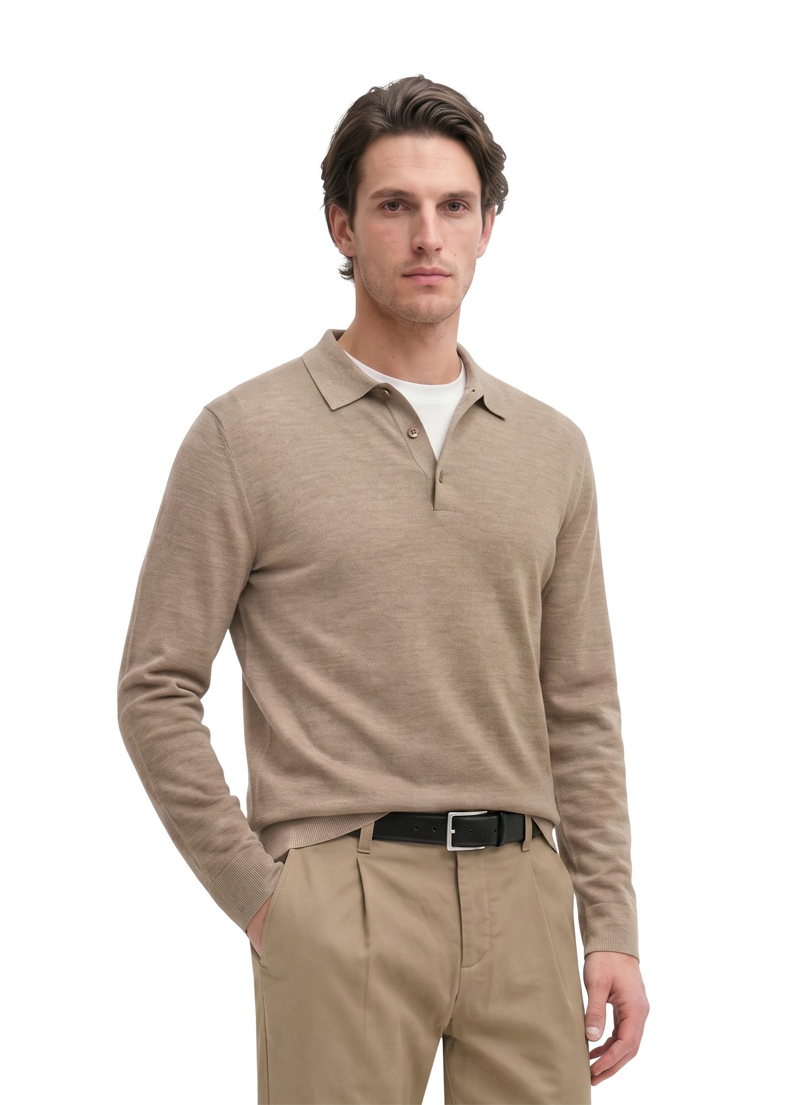 Marc O'Polo Langarm-Poloshirt aus weicher Schurwolle