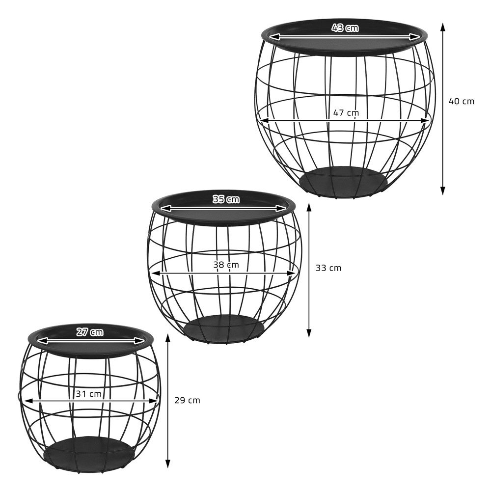ML-DESIGN Beistelltisch Sofatische aus Metall rund Wohnzimmertische Satztische (3-St), Couchtisch Schwarz Metallkörbe Drahtkorb mit abnehmbarer Tischplatte – Bild 5 von 5