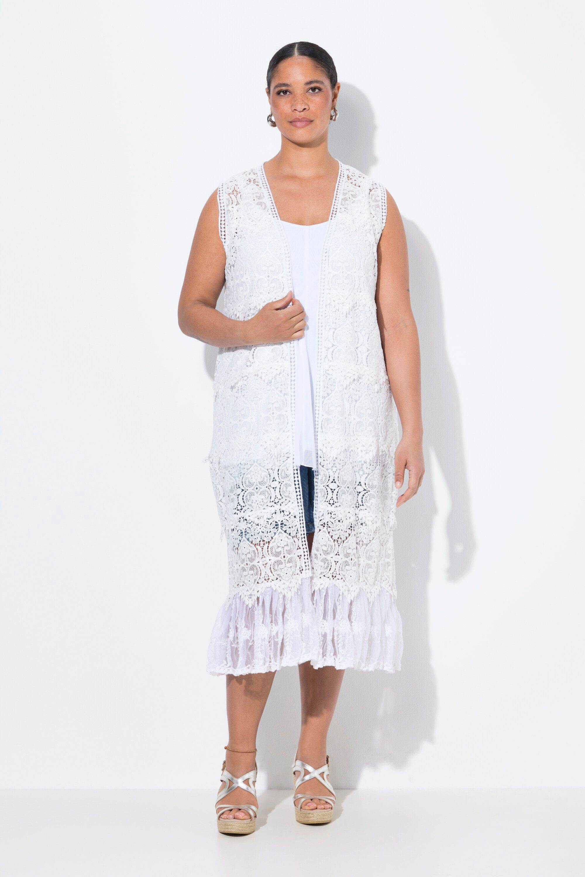 MIAMODA Sommerjacke Weste längere Form Spitze mit Stickerei günstig online kaufen