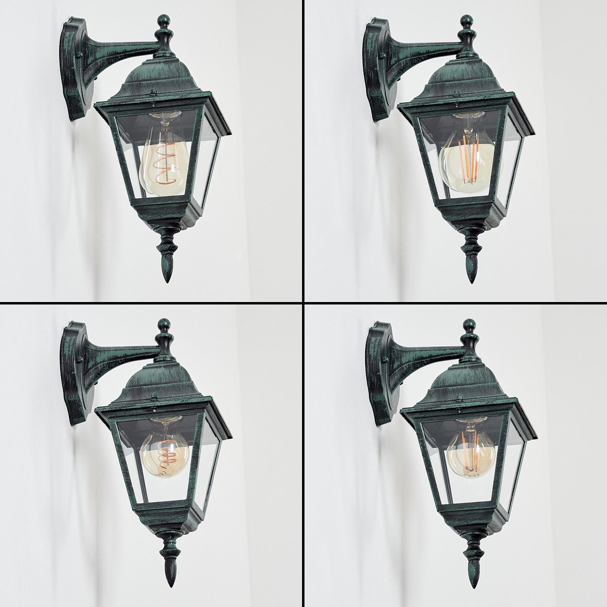 hofstein Außen-Wandleuchte Wandlampe in antikem Look aus Metall/Glas in Schwarz-Grün/Klar, ohne Leuchtmittel, im klassischen Landhaus-Stil, Außenleuchte für Terrasse, E27, IP44