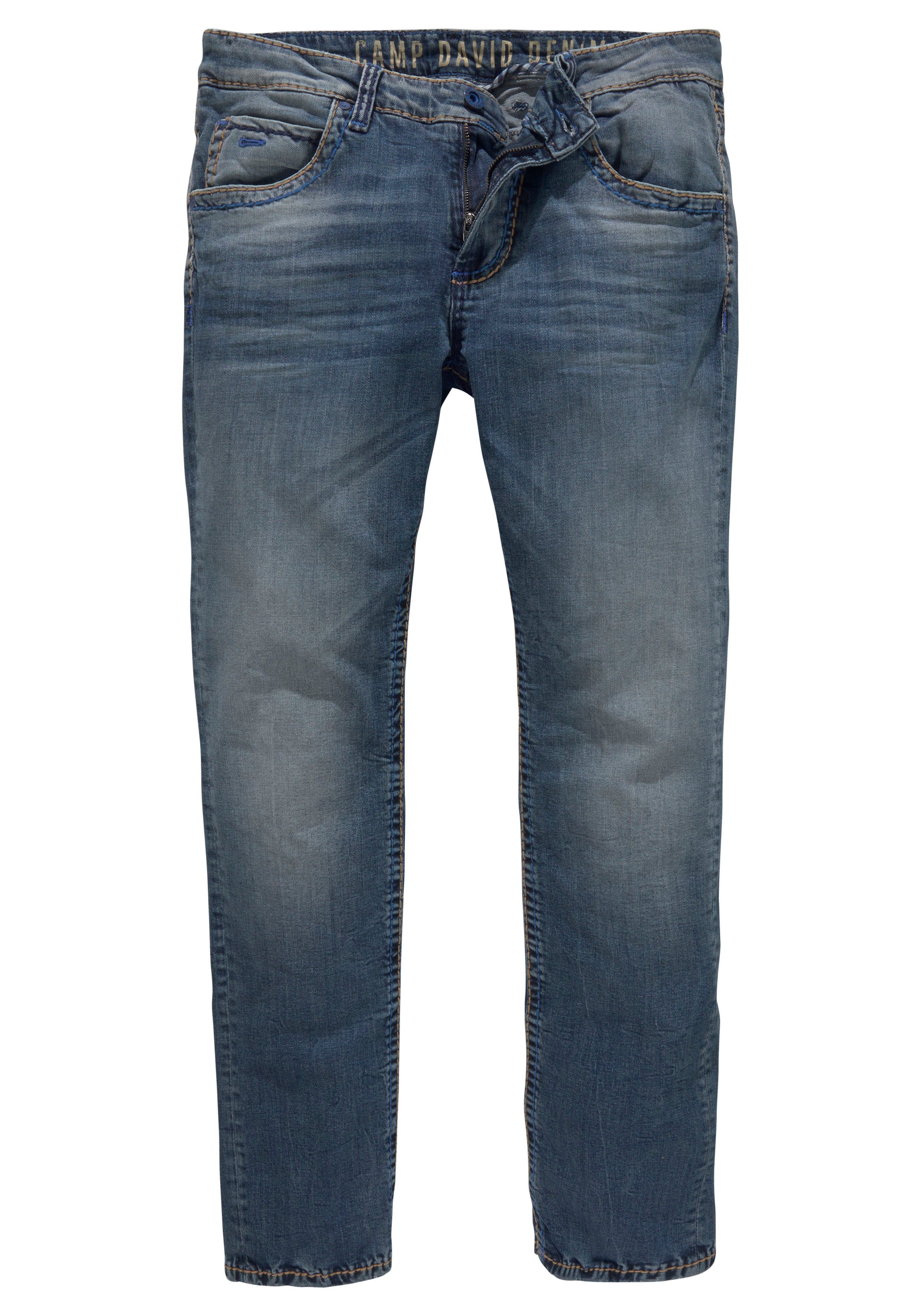dark-used-vintage Steppnähten CAMP Straight-Jeans NI:CO:R611 mit DAVID markanten
