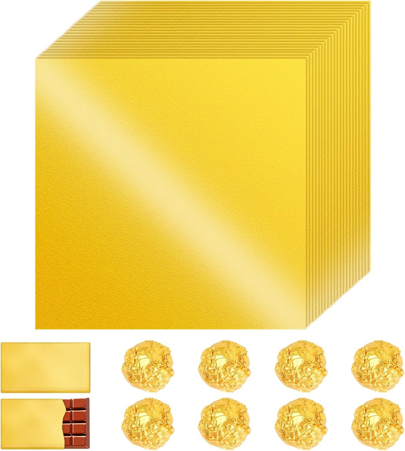 FELIXLEO Packpapier 100 Stück Goldfolie 20x20cm für Schokolade und Süßigkeiten, (1St)