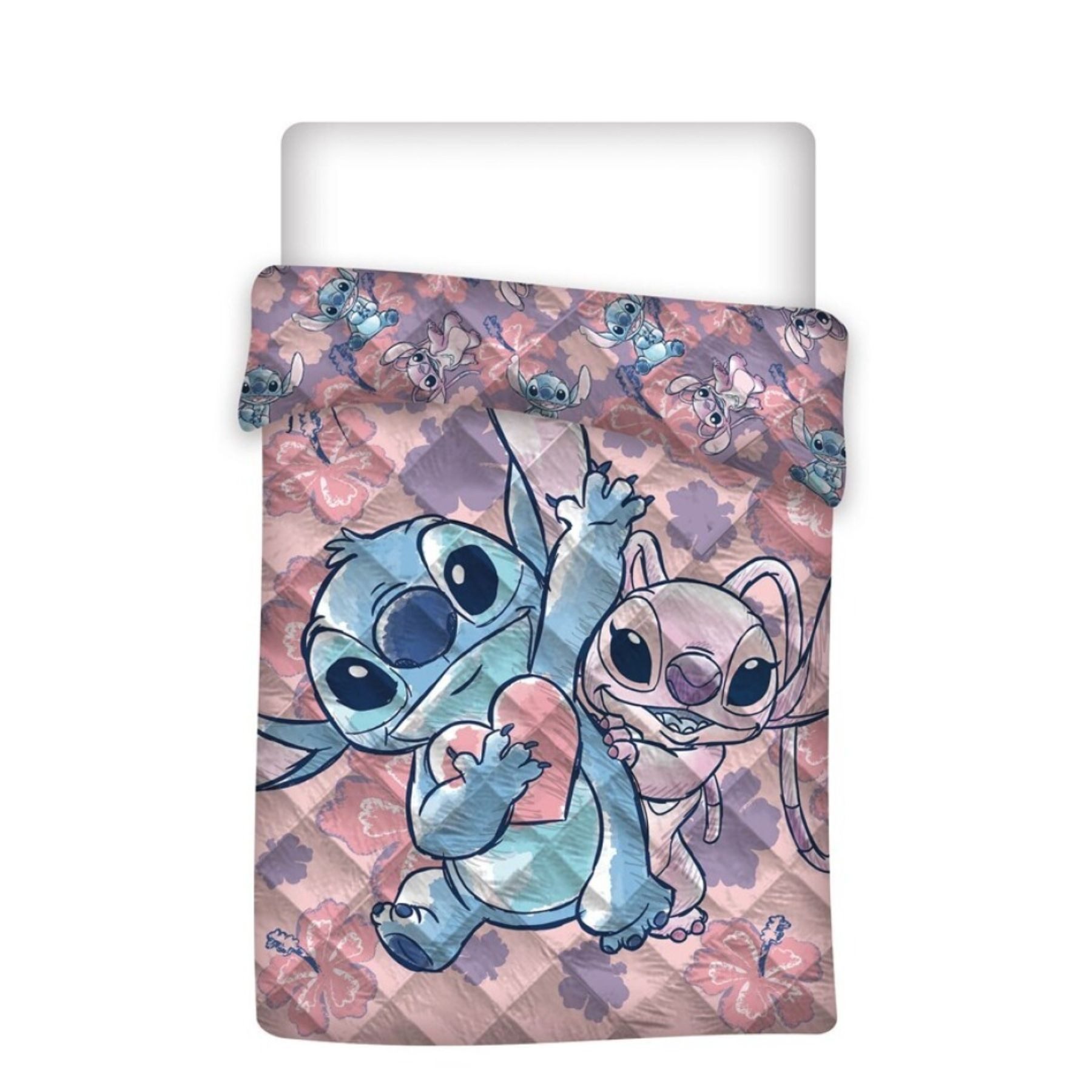 Wohndecke Tagesdecke 200x140 cm – Flauschige Steppdecke für Kinderzimmer, Lilo & Stitch