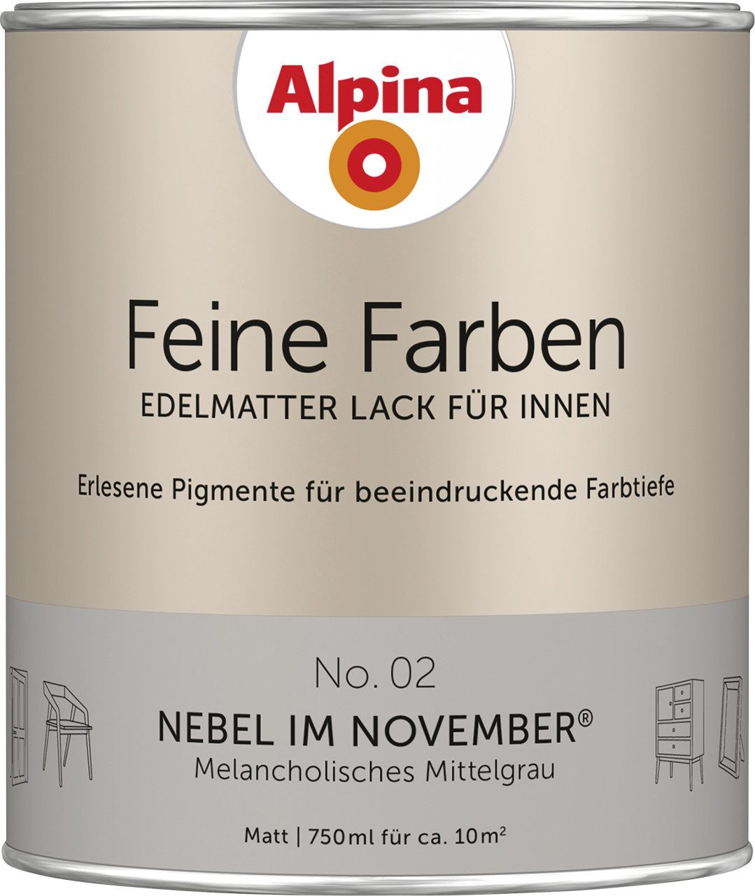 Alpina Wandfarbe Alpina Feine Farben Lack No. 02 Nebel im November