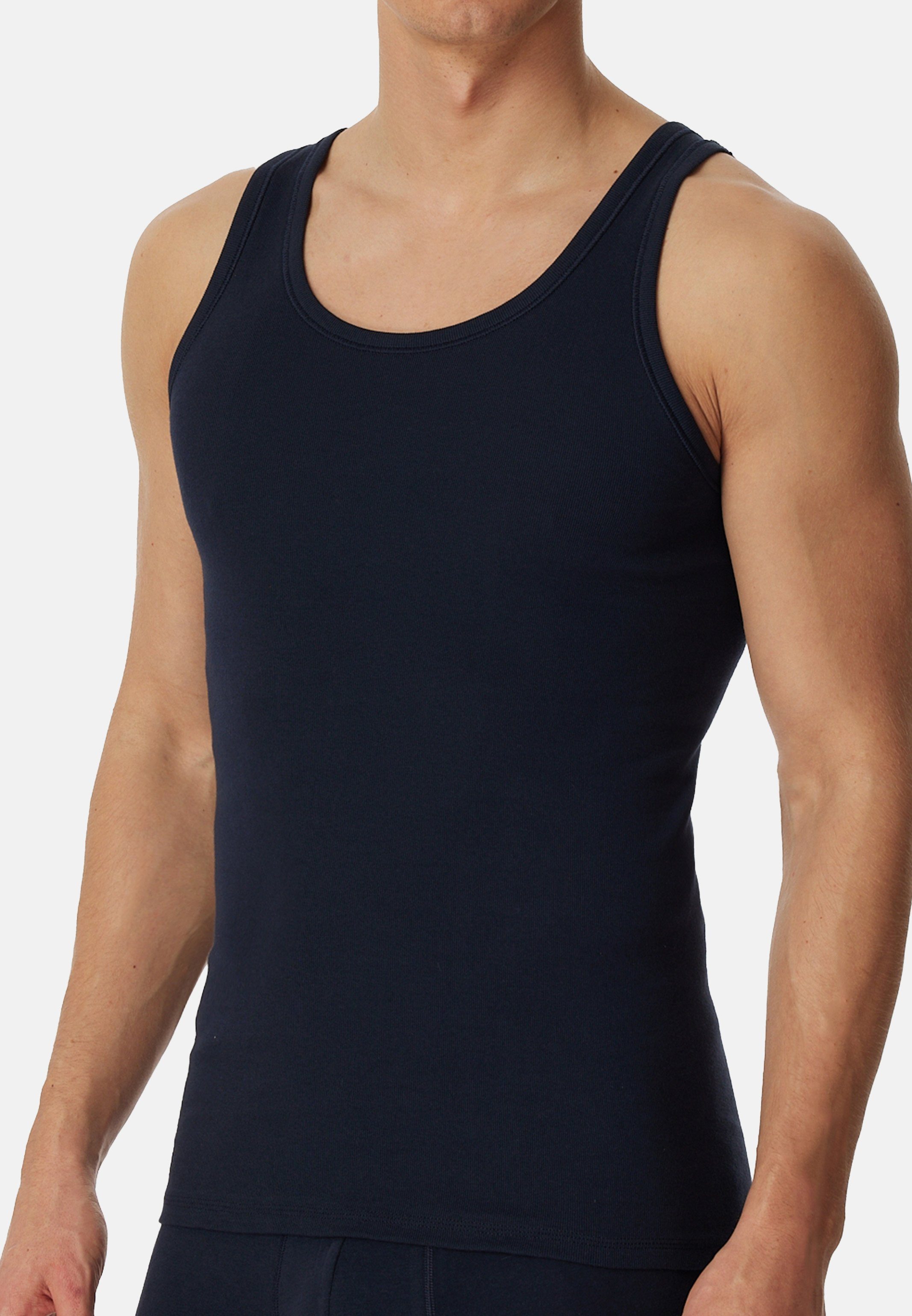 Schiesser Baumwolle Tanktop - Unterhemd Essentials - / Pack Cotton Strapazierfähig Feinripp Navy (Spar-Set, 4er Unterhemd 4-St)